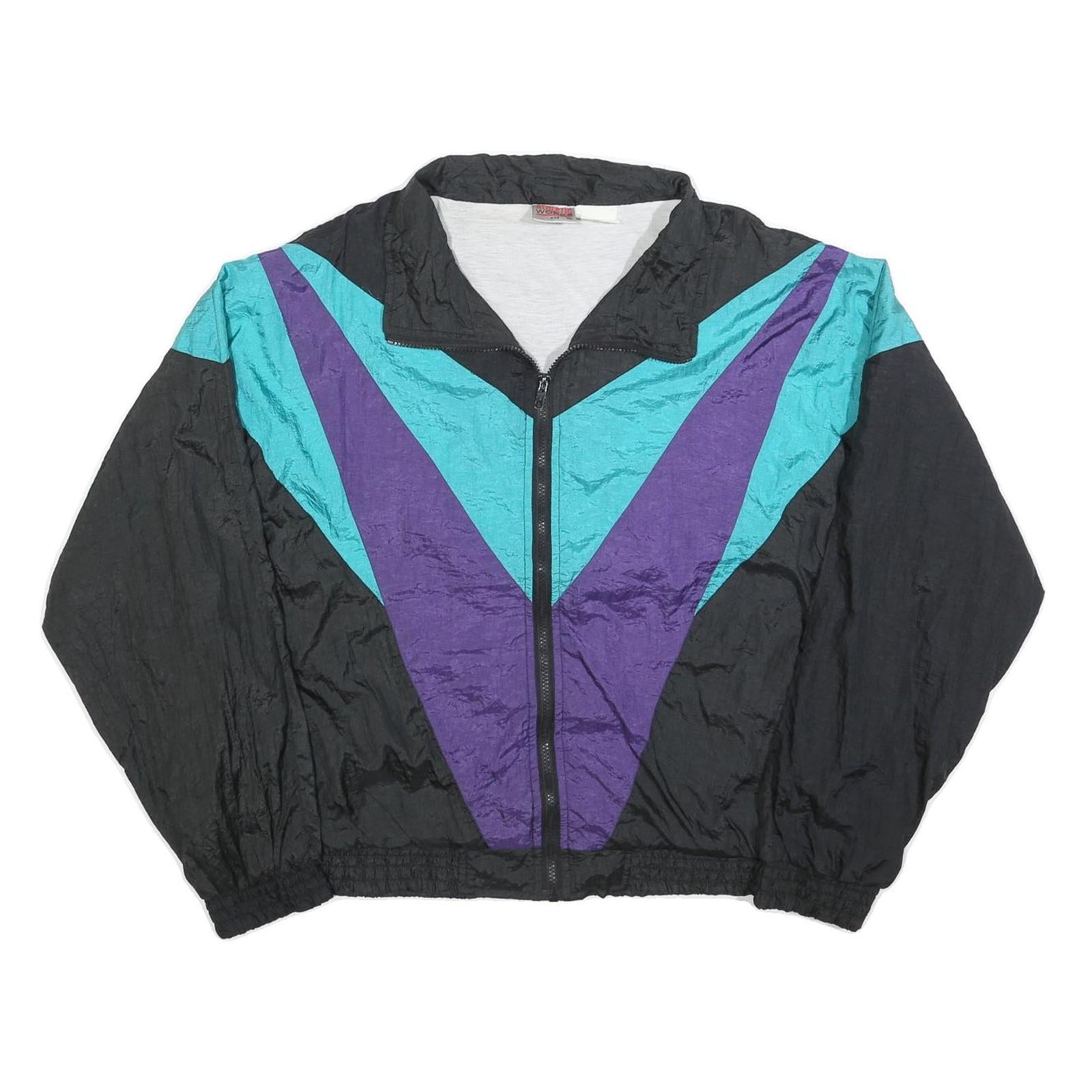 ATHLETIC WORKS Mens Black & Teal & Purple Vintage Zip Jacket XL Polyester Blend Refurbished - N/A refurbished available on Cerqular