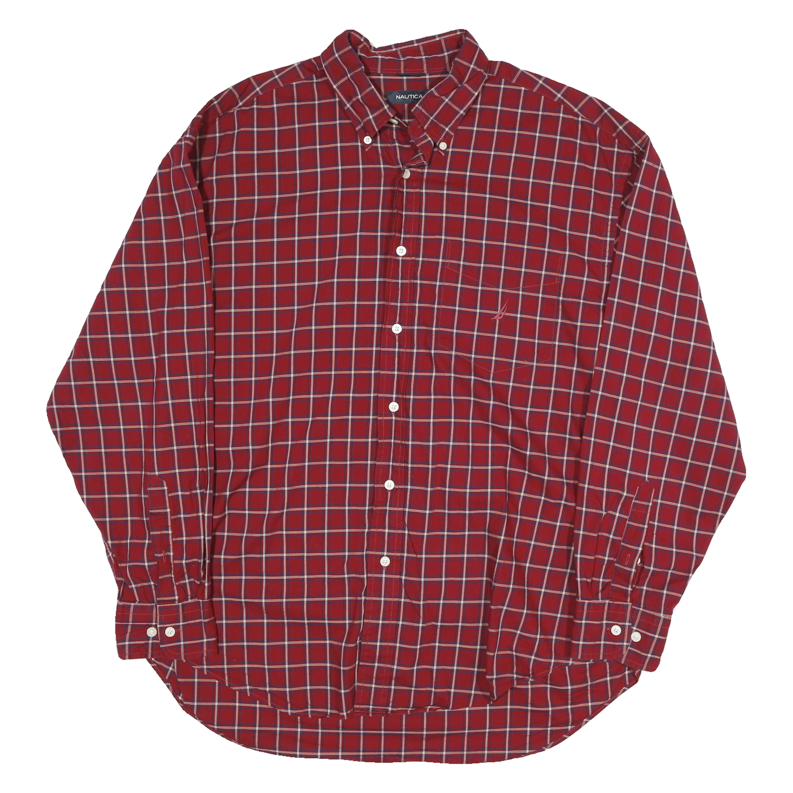 NAUTICA Mens Red Check Shirt XL Button-Down Collar Long Sleeve Casual Cotton Refurbished - N/A refurbished available on Cerqular