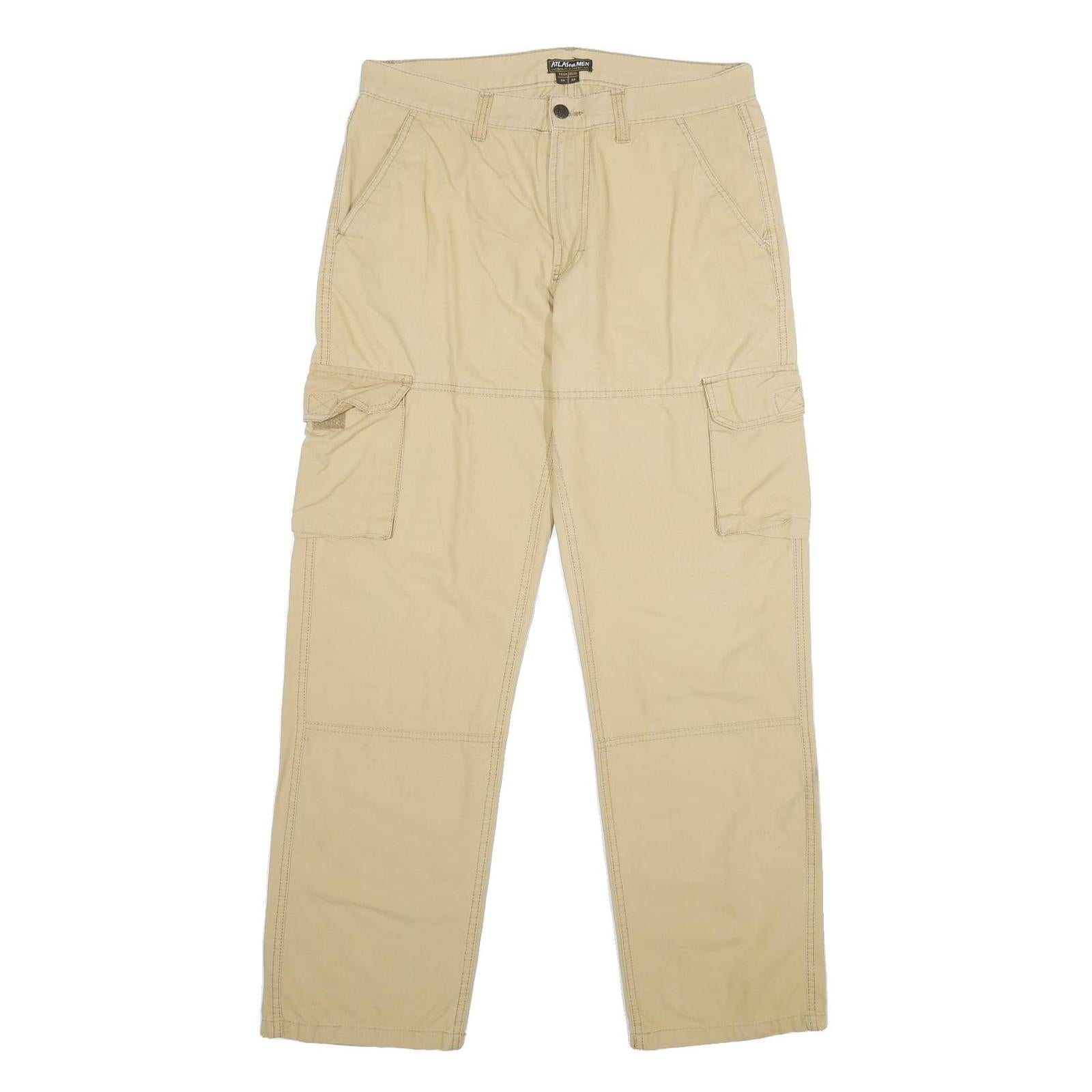 ATLAS FOR MEN Mens Cotton Blend Beige Regular Cargo Trousers W34 L32 Straight Refurbished - N/A refurbished available on Cerqular