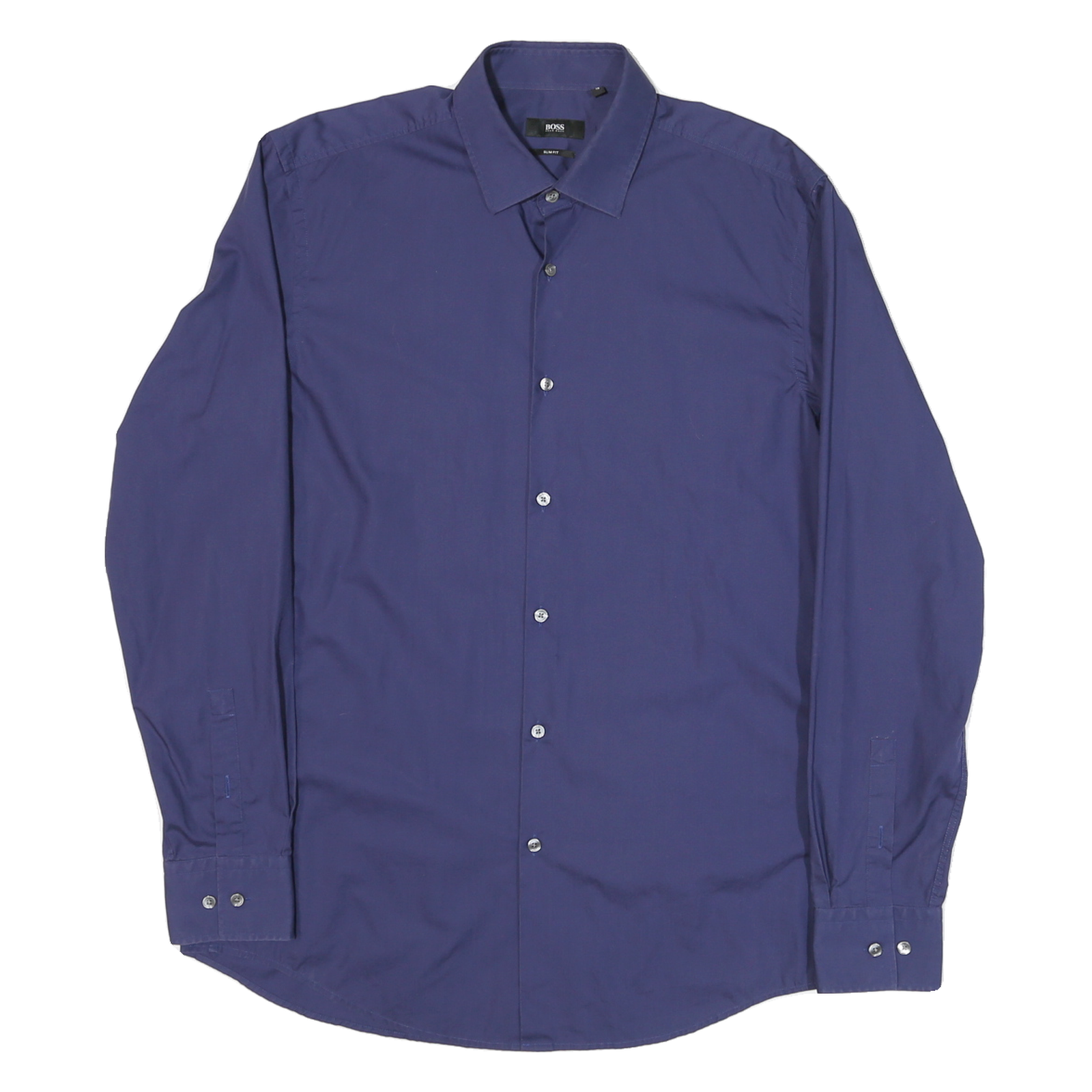 BOSS Mens Blue Plain Shirt L Classic Fit Cotton Blend Button Collar Long Sleeve Refurbished - N/A refurbished available on Cerqular