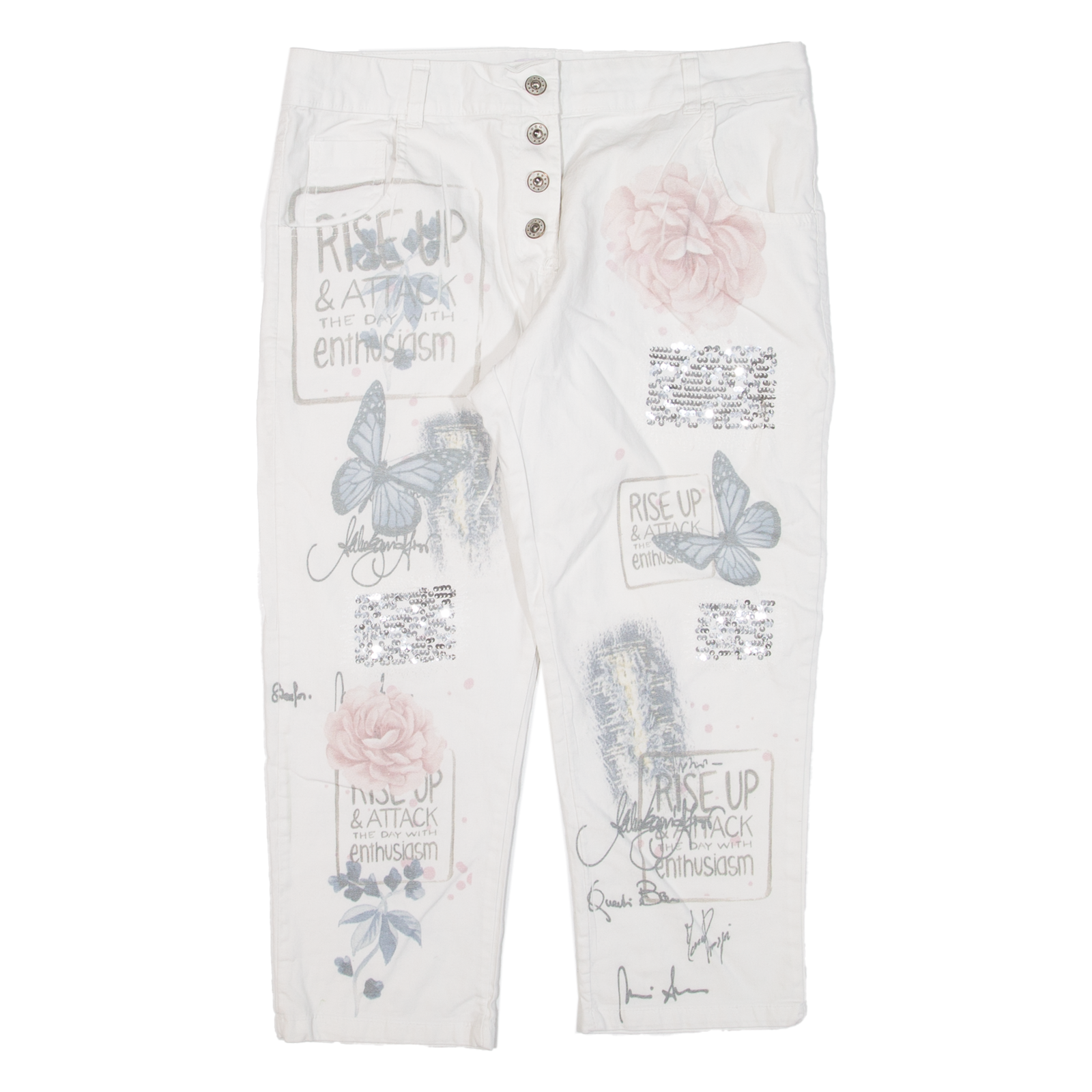 PINK CHERRY 3/4 Length Womens Trousers Cream Regular Tapered W32 L22 Refurbished - N/A refurbished available on Cerqular