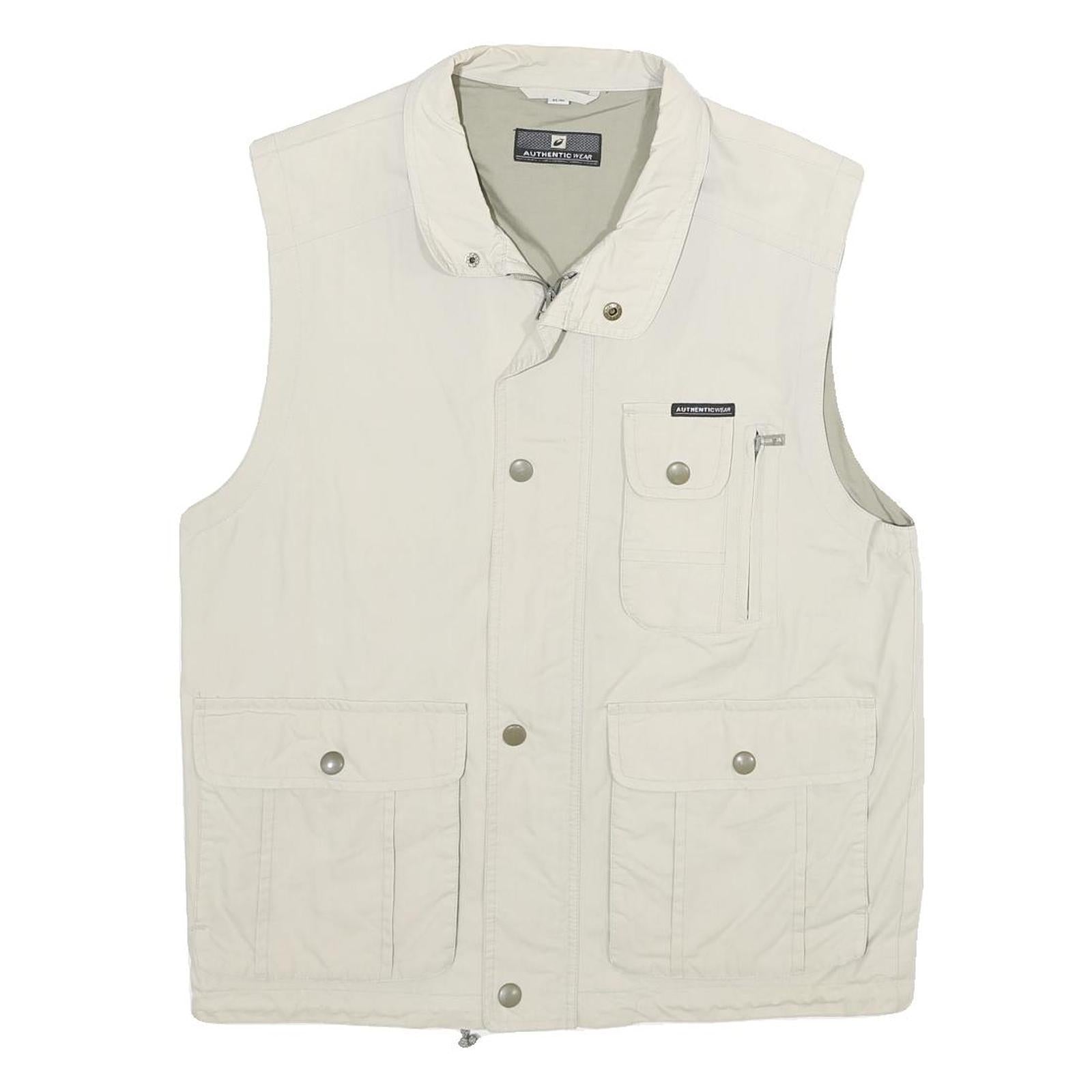 AUTHENTIC WEAR Mens Cream Cotton Blend Workwear Jacket S Plain Zip Pocket Refurbished - N/A refurbished available on Cerqular
