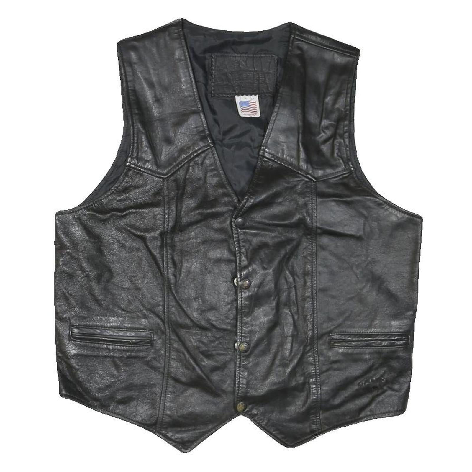 BRANDED GARMENTS Mens Black Leather Waistcoat L Woven Classic Zip Front Refurbished - N/A refurbished available on Cerqular