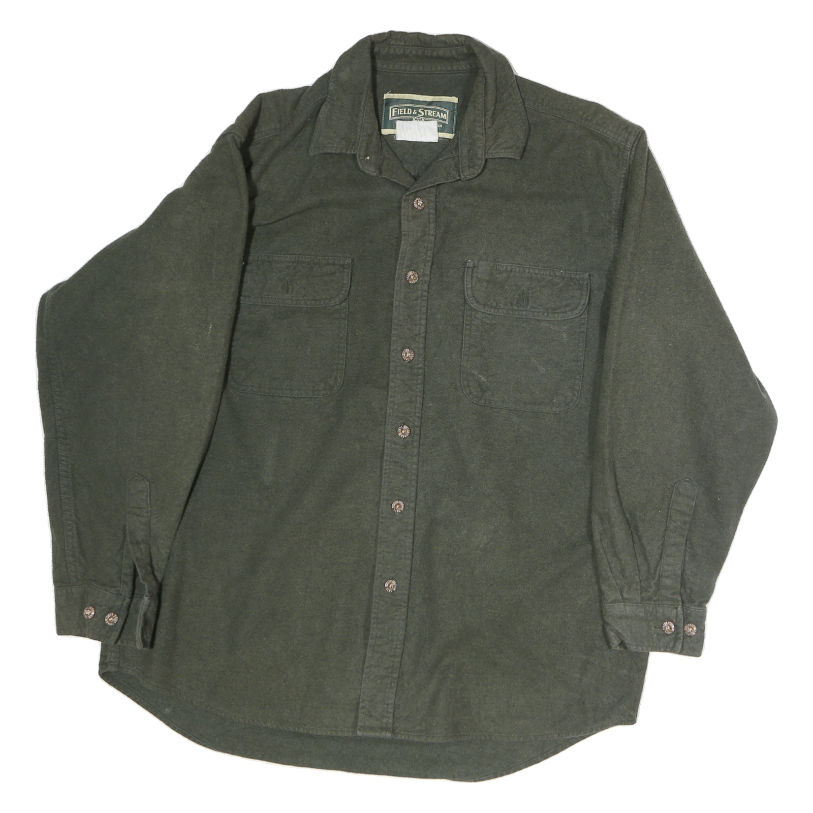 FIELD & STREAM Mens Green Plain Cotton Shirt L Classic Button-Up Outdoor Refurbished - N/A refurbished available on Cerqular