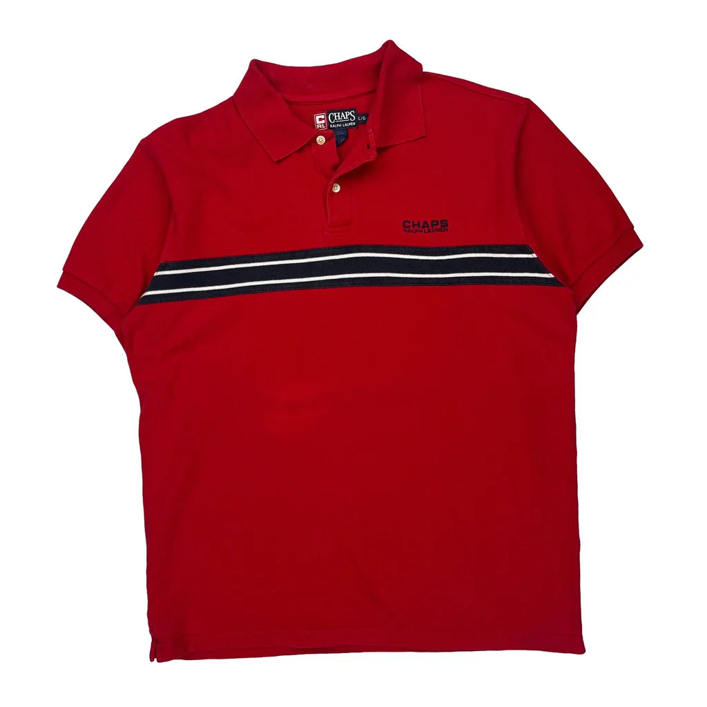 Chaps Ralph Lauren Striped Polo Shirt - Large Red Cotton Refurbished - Thrifted (note: this is a term often used to describe second- refurbished available on Cerqular