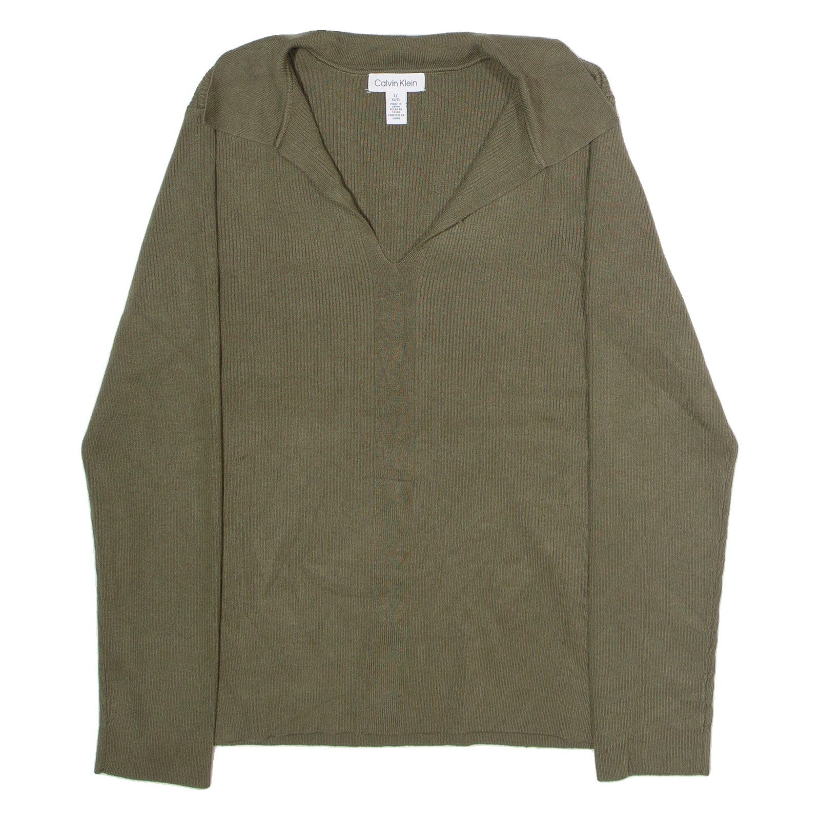 CALVIN KLEIN Womens Jumper Green Collared Tight Knit L Refurbished - N/A refurbished available on Cerqular