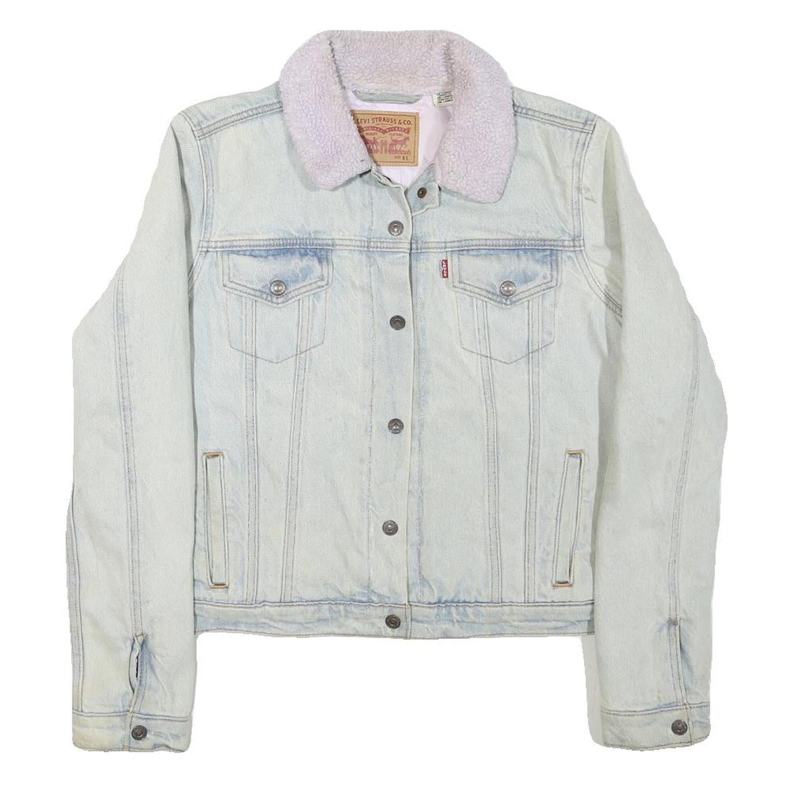 Buy LEVI'S Womens Blue White Cotton Blend Sherpa Collar Jacket XL Denim Trucker Refurbished - $77.99 LEVI'S Womens Blue White Cotton Blend Sherpa Collar Jacket XL Denim Trucker Refurbished - N/A refurbished available on Cerqular