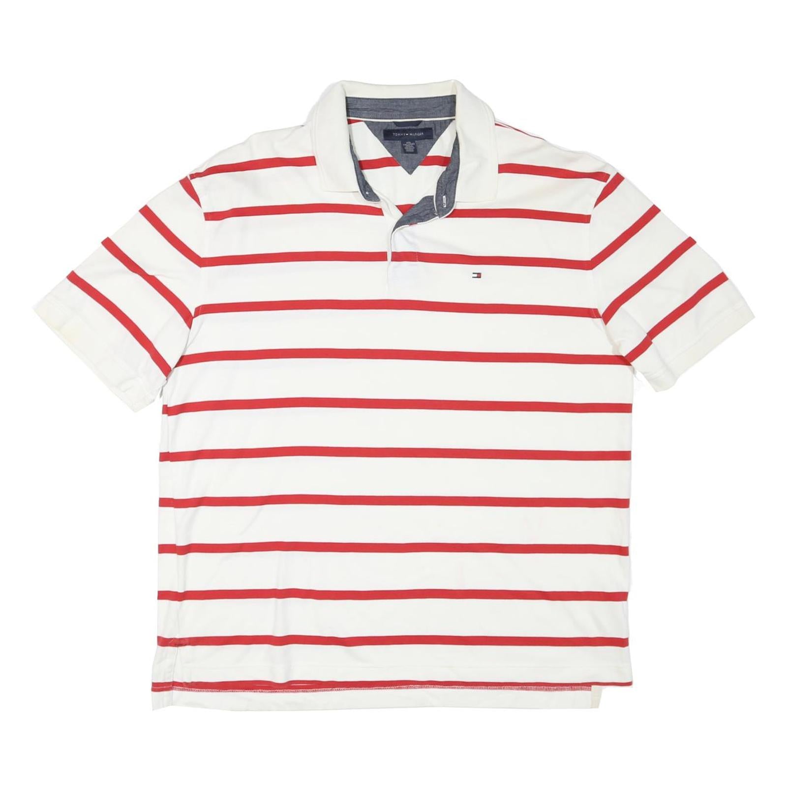 TOMMY HILFIGER Mens White & Red Striped Short Sleeve Polo Shirt 2XL Cotton Blend Refurbished - N/A refurbished available on Cerqular