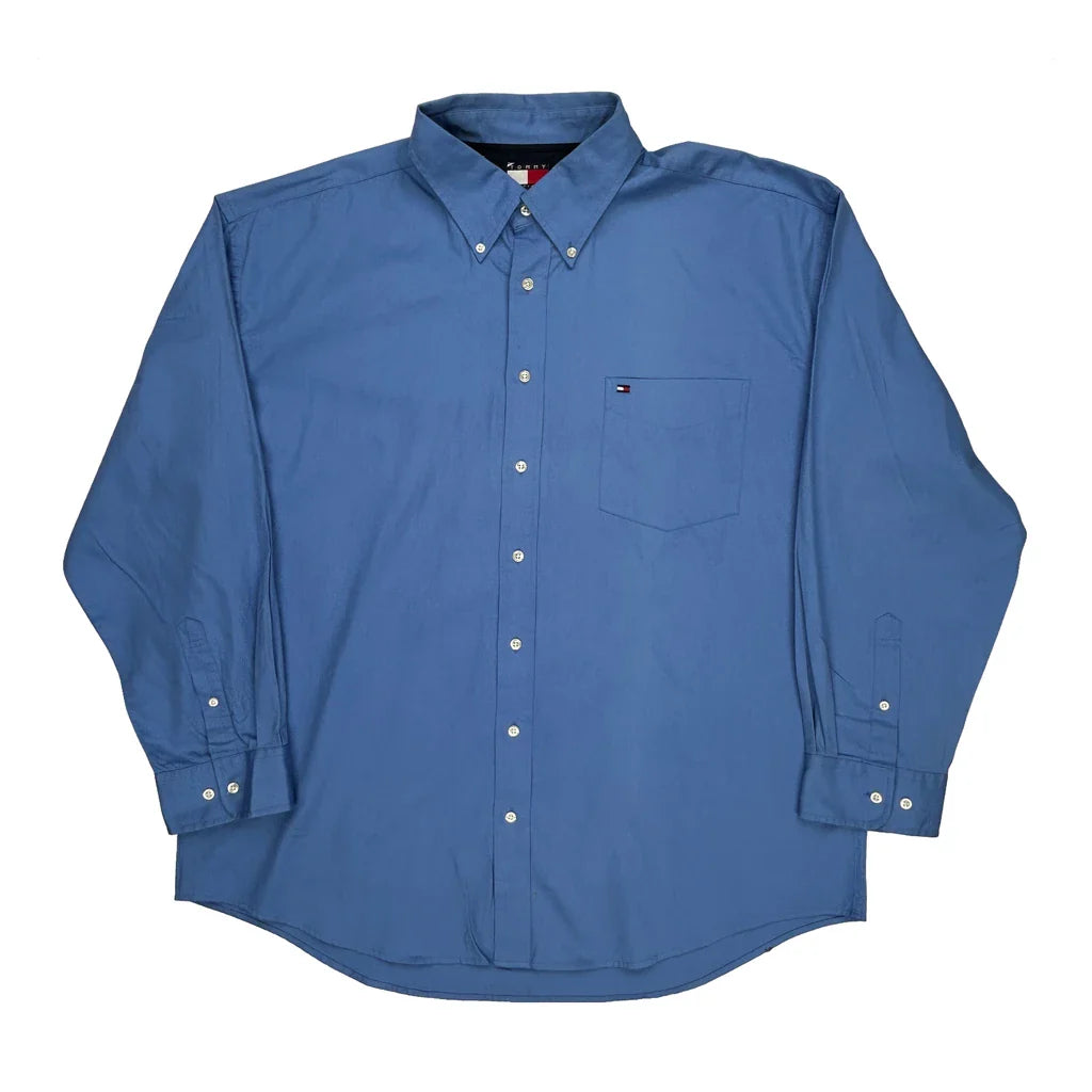 Tommy Hilfiger Shirt - 2XL Blue Cotton Refurbished - Thrifted (note: this is a term often used to describe second- refurbished available on Cerqular