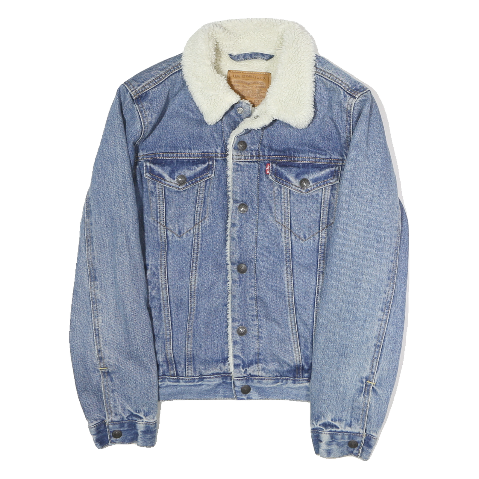 LEVI'S Mens Blue Denim Sherpa Collar Jacket S Cotton Button Plain Classic Refurbished - N/A refurbished available on Cerqular
