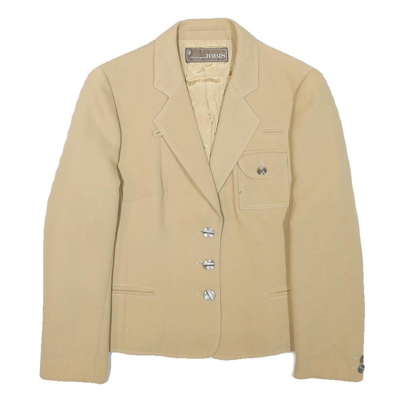 JOBIS Womens Beige Wool Blend Blazer Jacket XXS Button Closure Tailored Fit Refurbished - N/A refurbished available on Cerqular