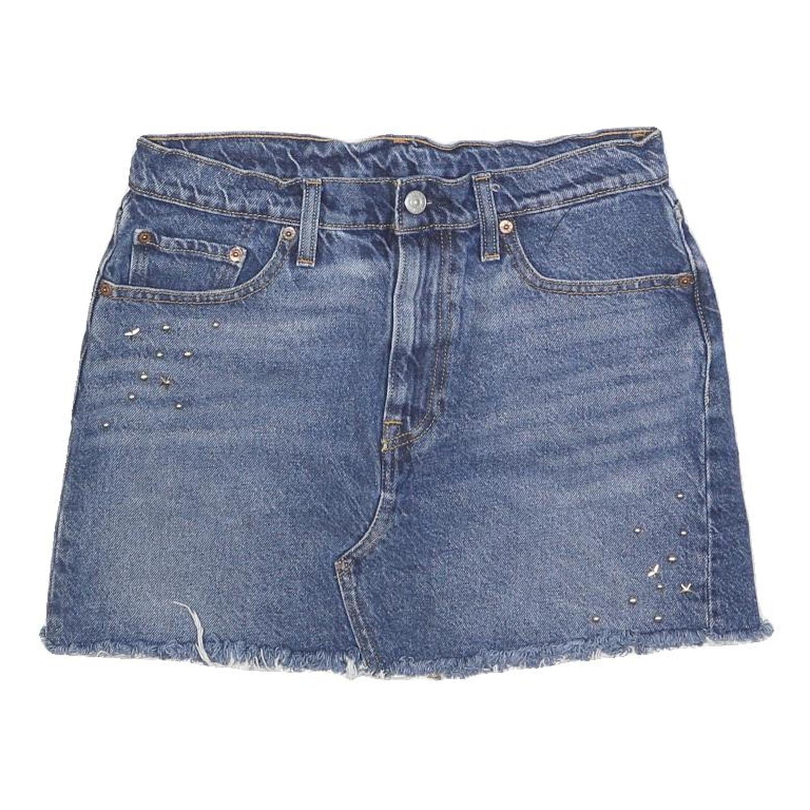 LEVI'S Womens Blue Denim Mini Cotton Blend Skirt M Stylish Frayed Hem Refurbished - N/A refurbished available on Cerqular
