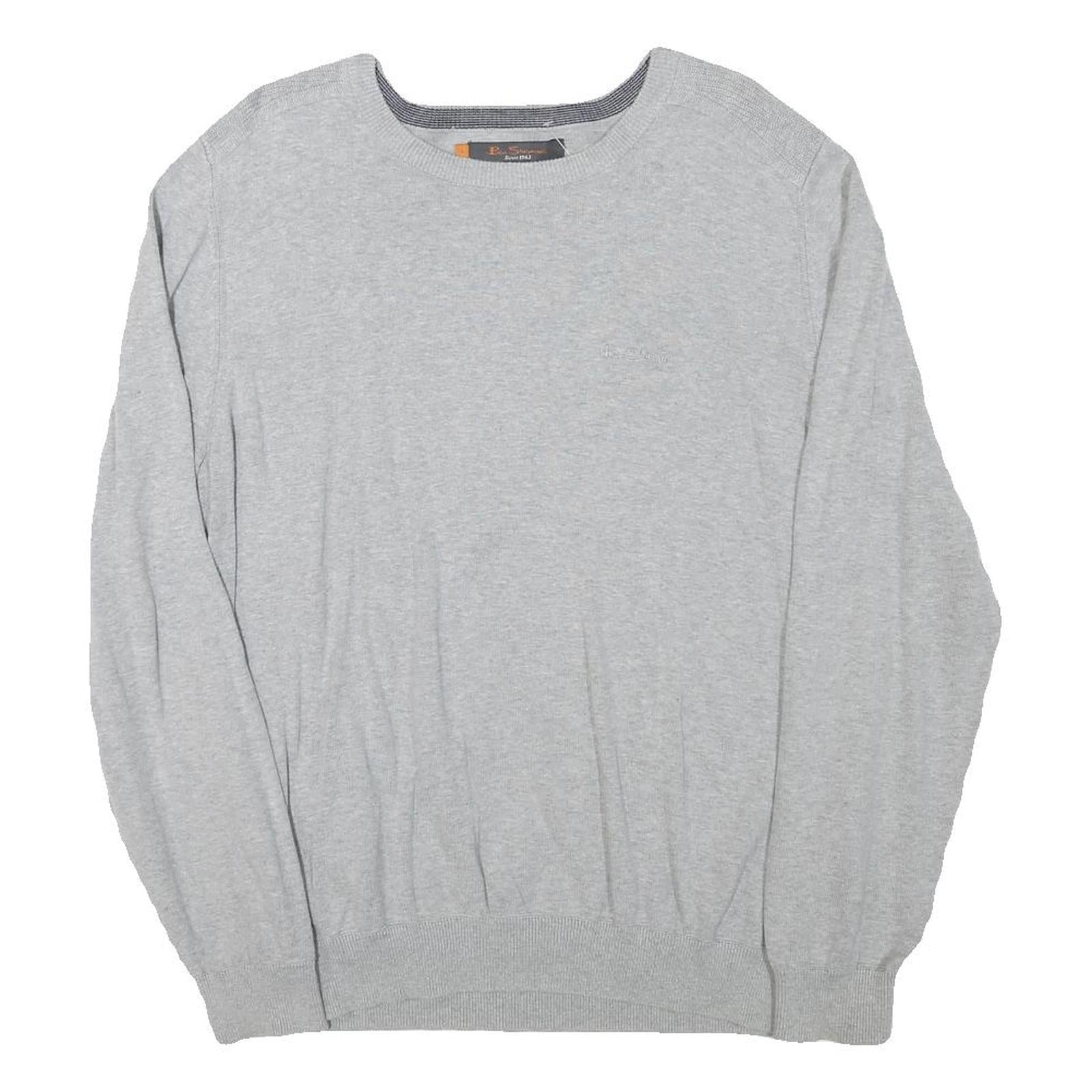 BEN SHERMAN Mens Grey Plain Cotton Blend Jumper Crew Neck Regular L Refurbished - N/A refurbished available on Cerqular