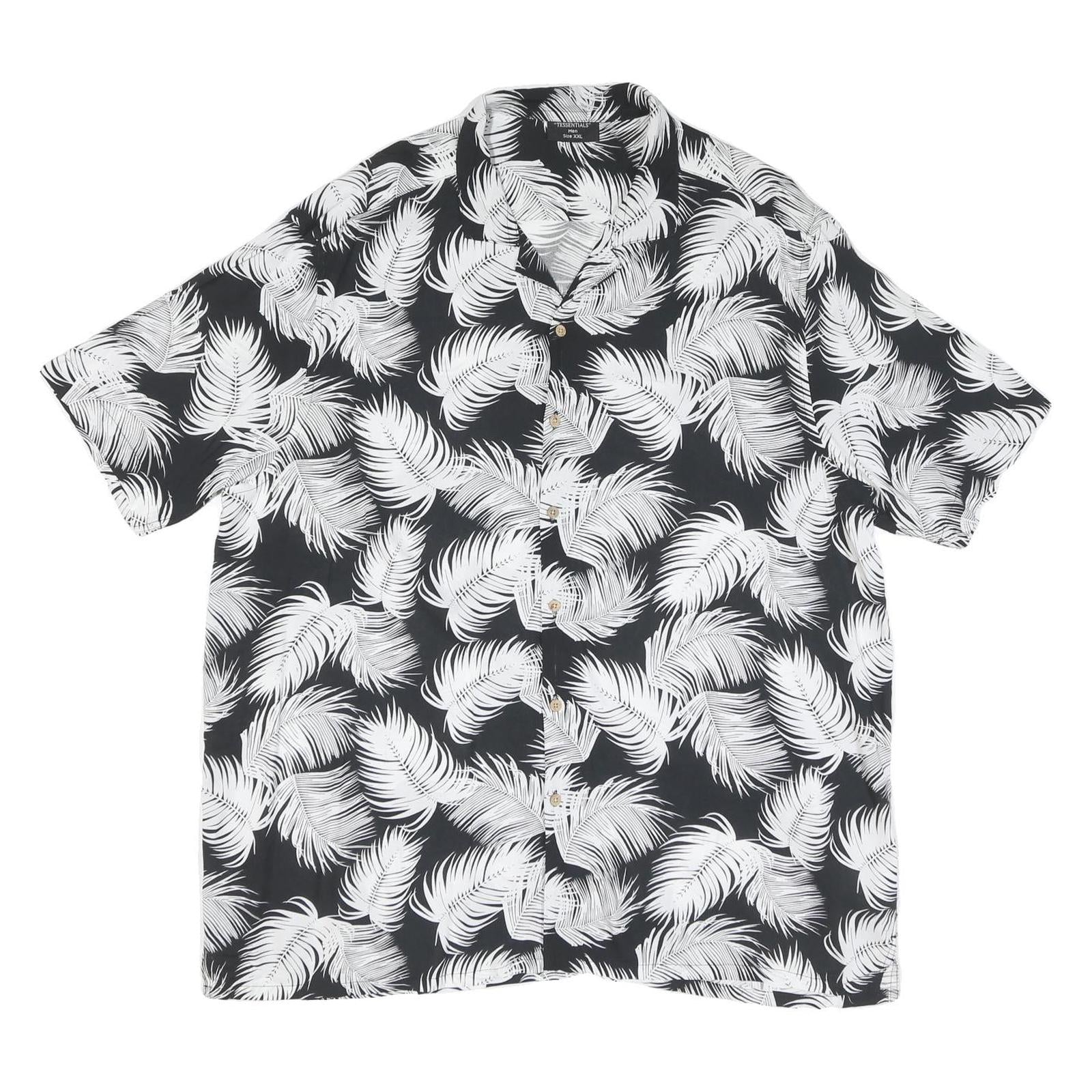 Mens Black & White Leaf Print Shirt 2XL Summer Casual Beachwear Comfort Refurbished - N/A refurbished available on Cerqular