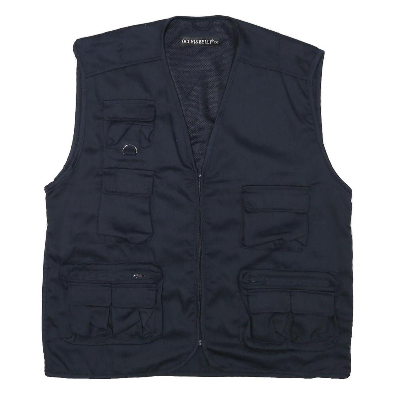 OCCHI AND BELLI Mens Black Utility Vest 2XL Cotton Blend Casual Multi Pocket Refurbished - N/A refurbished available on Cerqular
