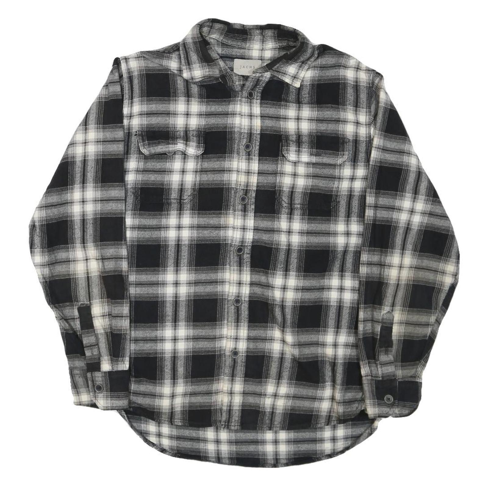 JACHS Mens Black & White Plaid Cotton Blend Shirt M Button Pocket Casual Refurbished - N/A refurbished available on Cerqular
