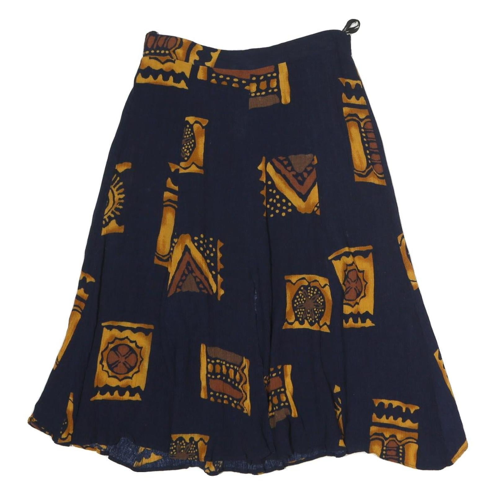 Womens Blue & Brown Block Pattern Swing Midi Polyester Skirt M Casual Refurbished - N/A refurbished available on Cerqular