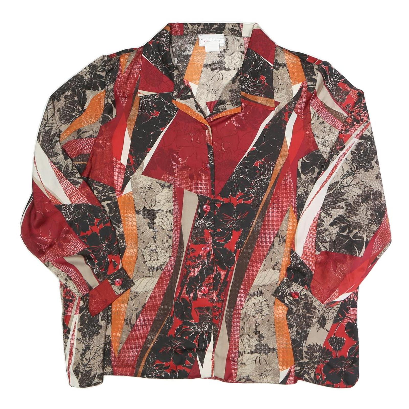 Womens Red Black Beige Printed Blouse Long Sleeve Collared XL Stylish Comfort Refurbished - N/A refurbished available on Cerqular