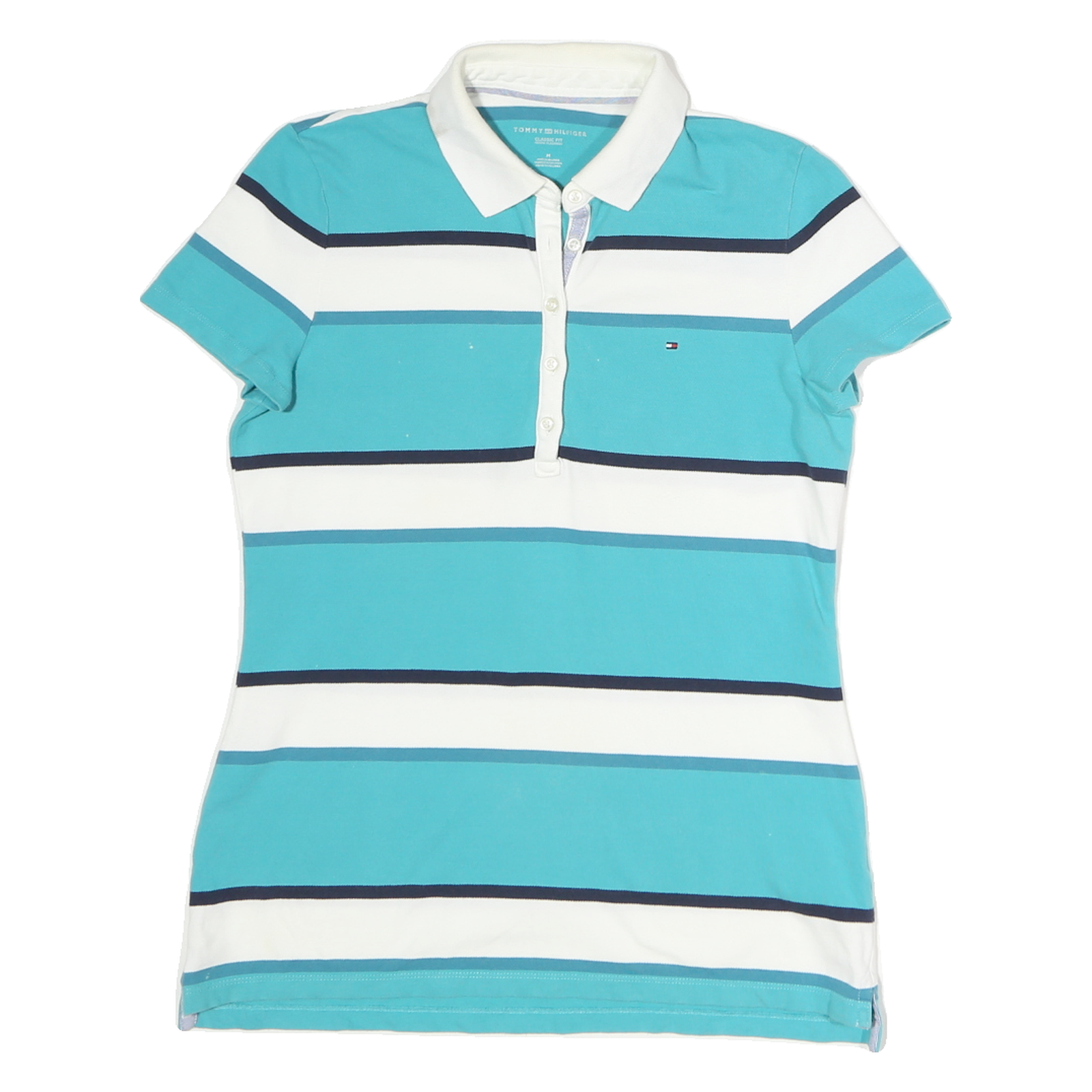 TOMMY HILFIGER Womens Blue & White Striped Short Sleeve Polo Shirt M Classic Refurbished - N/A refurbished available on Cerqular