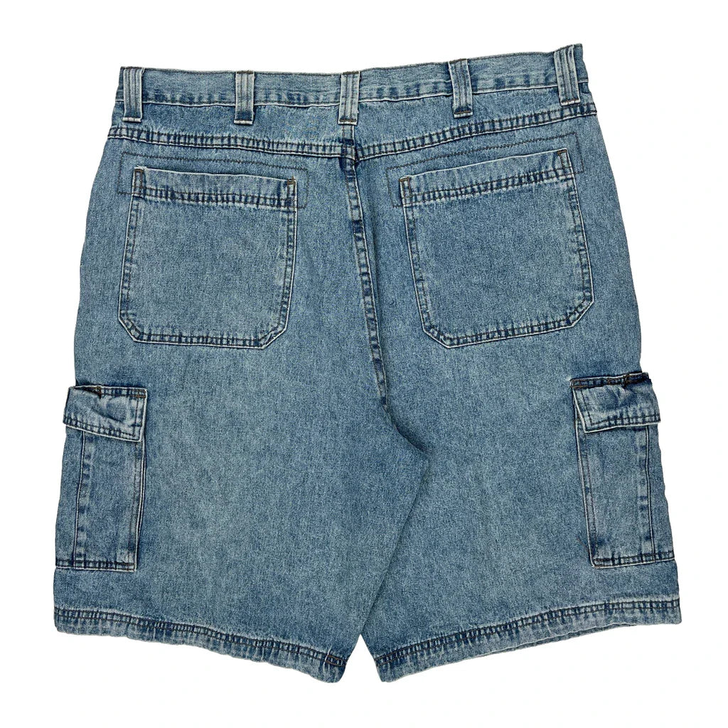 Wrangler Cargo Denim Shorts - 36W 10L Blue Denim Refurbished - Thrifted (note: this is a term often used to describe second- refurbished available on Cerqular