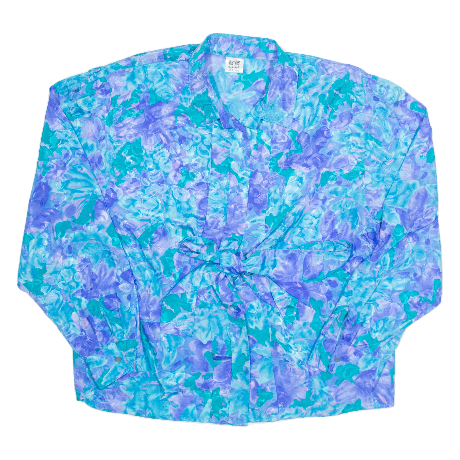 CV Womens Printed Blouse Blue Collared Long Sleeve Floral L Refurbished - N/A refurbished available on Cerqular