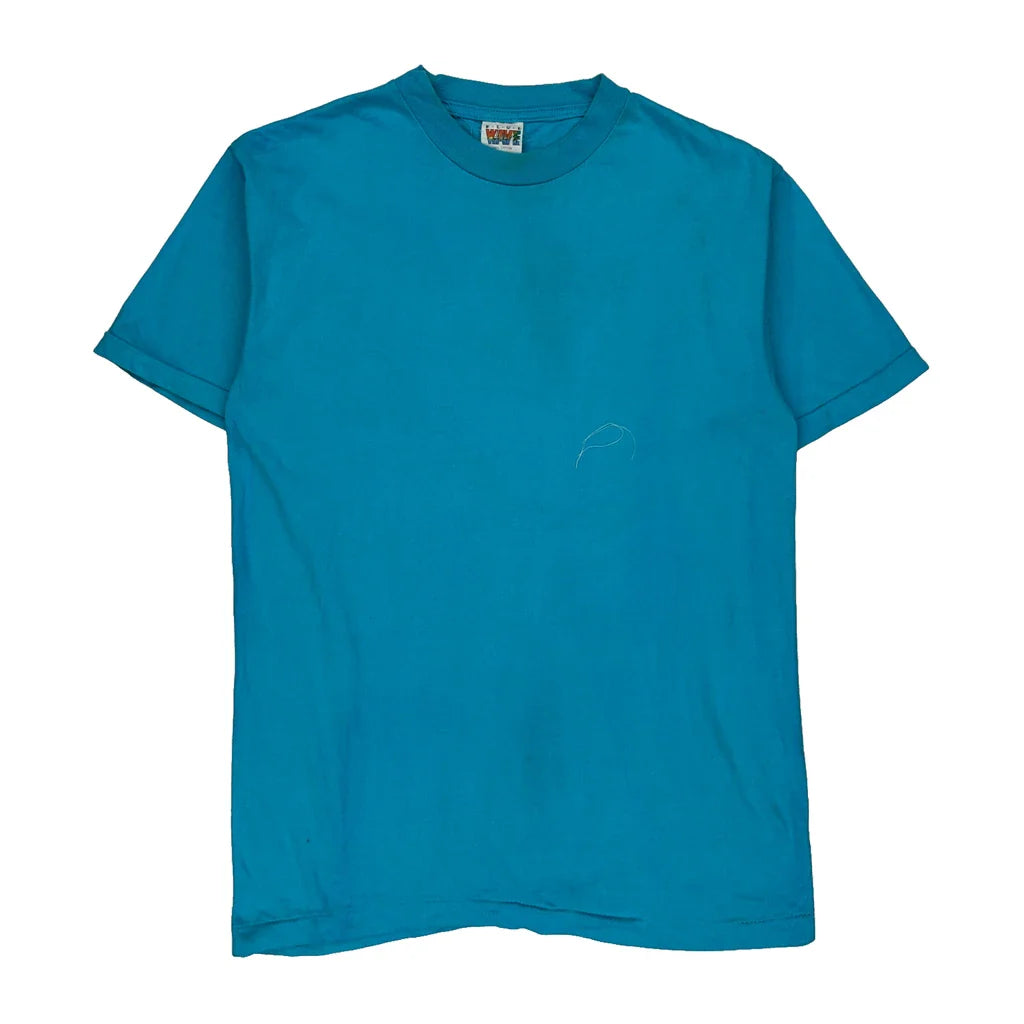 Blank Blue Wave Single Stitch T-Shirt - Large Blue Cotton Refurbished - Thrifted (note: this is a term often used to describe second- refurbished available on Cerqular