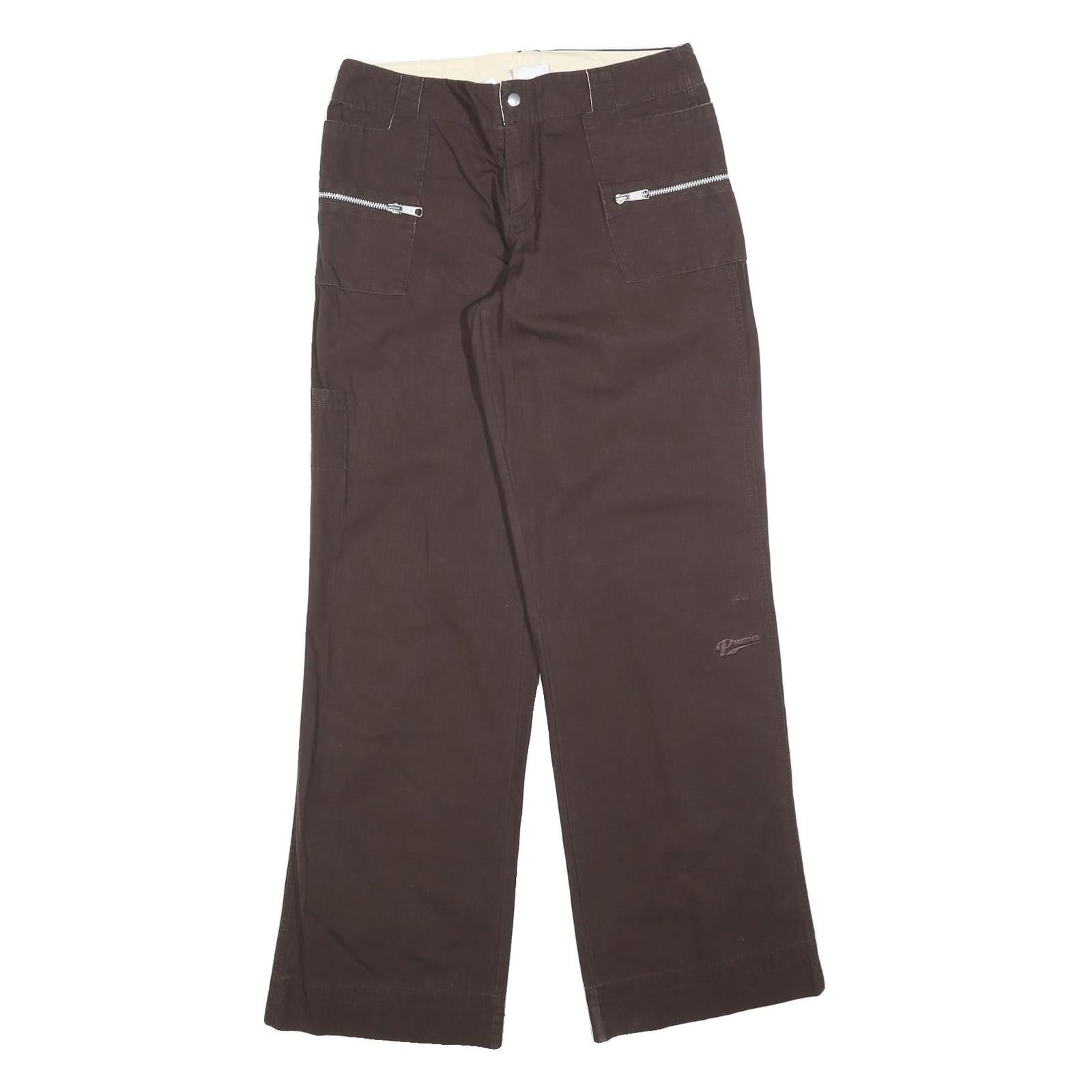PUMA Womens Brown Cotton Blend Regular Fit Wide-Leg Trousers W32 L34 Comfortable Refurbished - N/A refurbished available on Cerqular