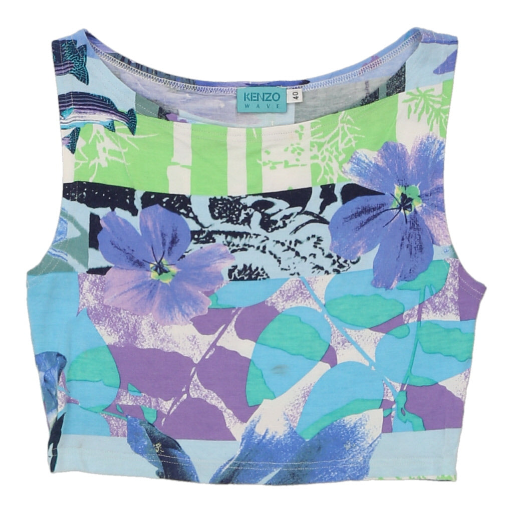 Wave Kenzo Floral Crop Top - Small Blue Viscose Blend | Size: small Refurbished - N/A (Preloved Designer is not a specific brand, it refurbished available on Cerqular