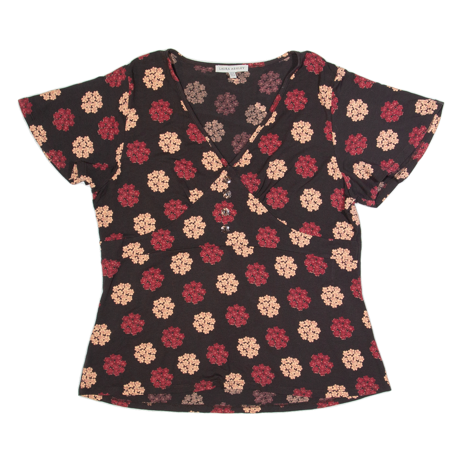 LAURA ASHLEY Womens Printed Top Black V-Neck Floral UK 18 Refurbished - N/A refurbished available on Cerqular