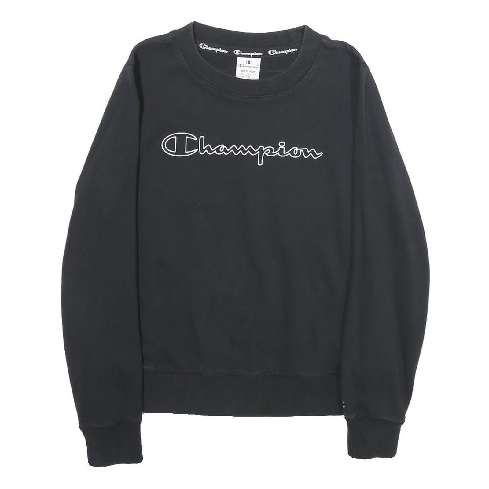 CHAMPION Womens Black Crew Neck M Logo Print Cotton Blend Sweatshirt Refurbished - N/A refurbished available on Cerqular