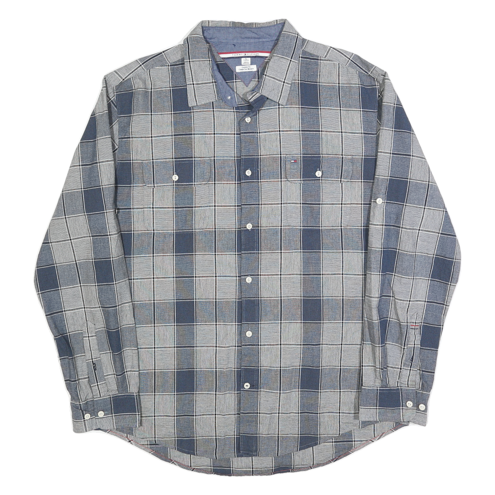 TOMMY HILFIGER Mens Blue & Grey Check Shirt XL Classic Fit Button Down Casual Refurbished - N/A refurbished available on Cerqular