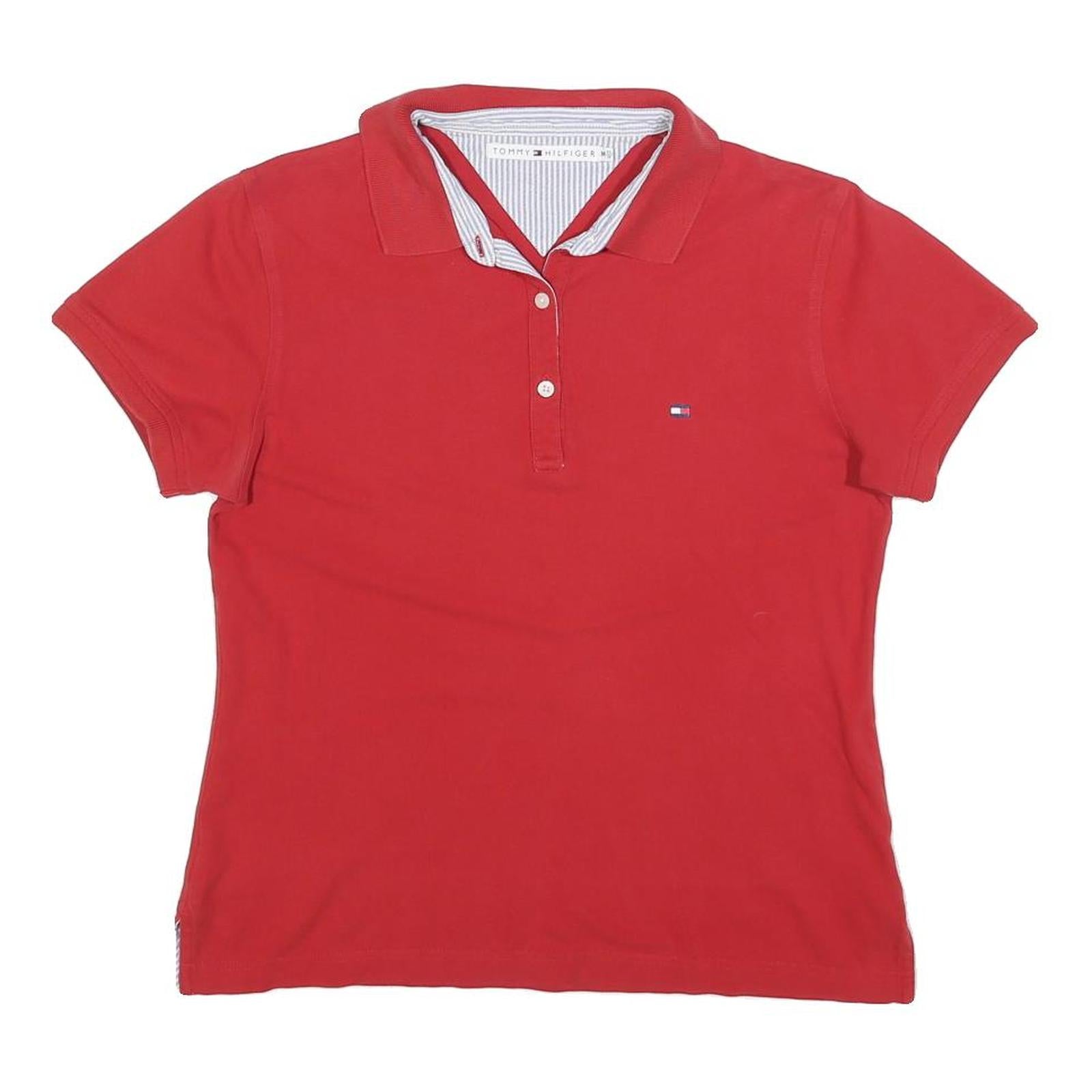 TOMMY HILFIGER Womens Red Short Sleeve Plain Polo Shirt M Cotton Blend Casual Refurbished - N/A refurbished available on Cerqular