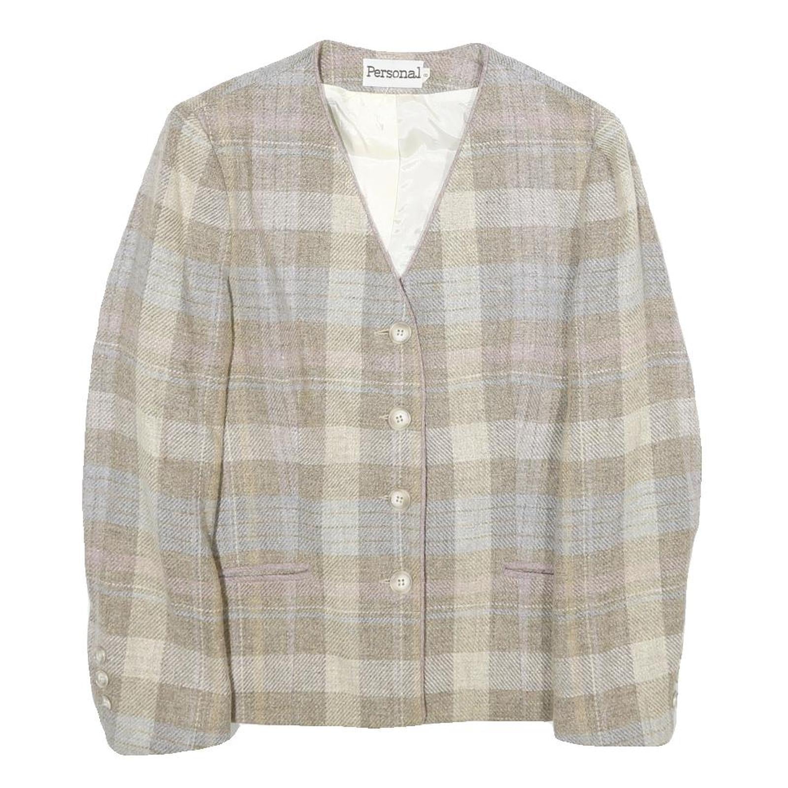 PERSONAL Womens Beige & Cream Wool Blend Check Jacket UK 8 Button Closure Refurbished - N/A refurbished available on Cerqular