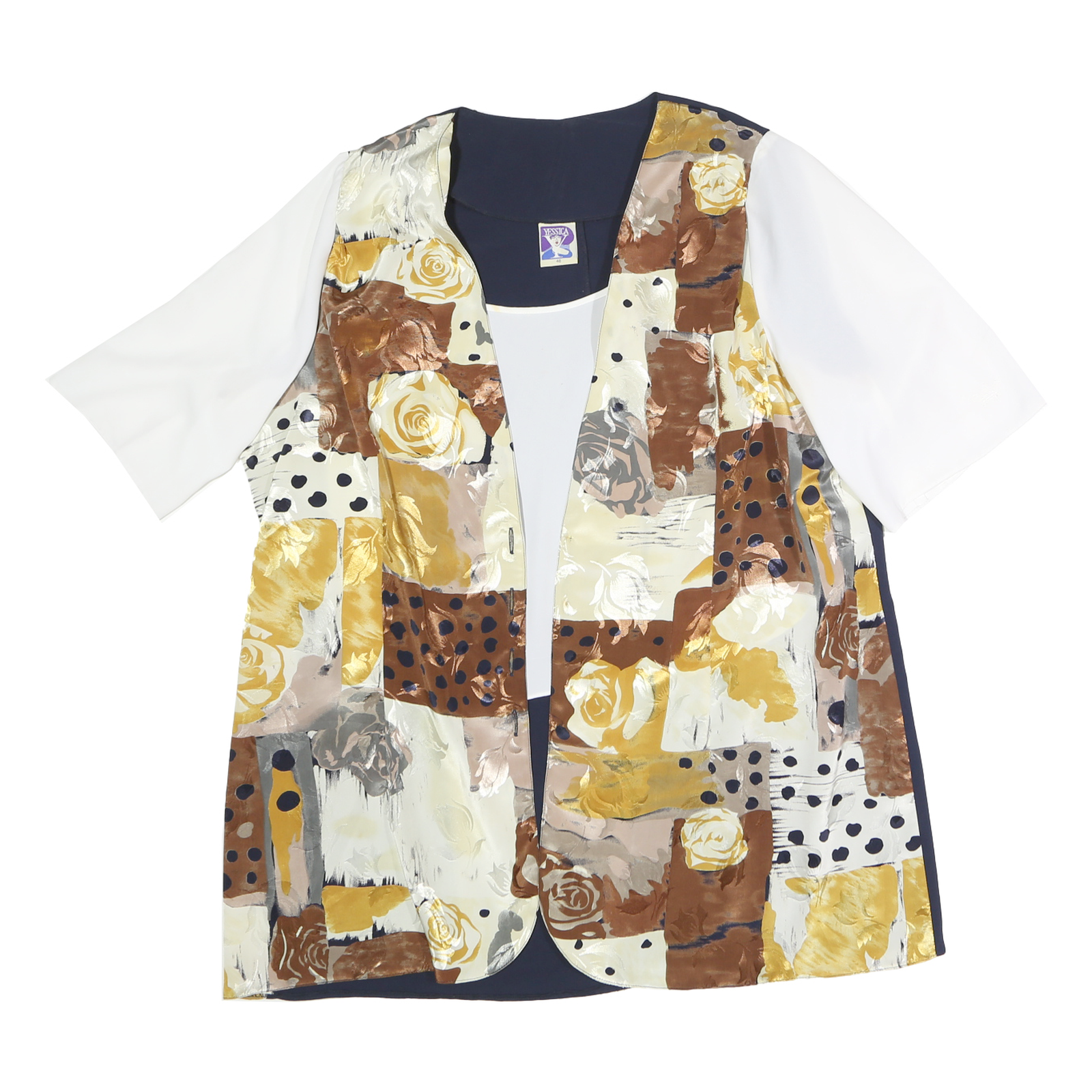 YESSICA Womens Blue Brown & Yellow Printed Shirt Short Sleeve Round Neck L Refurbished - N/A refurbished available on Cerqular