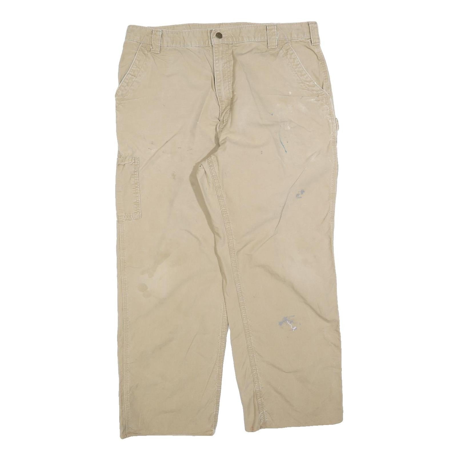 CARHARTT Mens Cotton Blend Beige Relaxed Straight Trousers W38 L28 Workwear Refurbished - N/A refurbished available on Cerqular