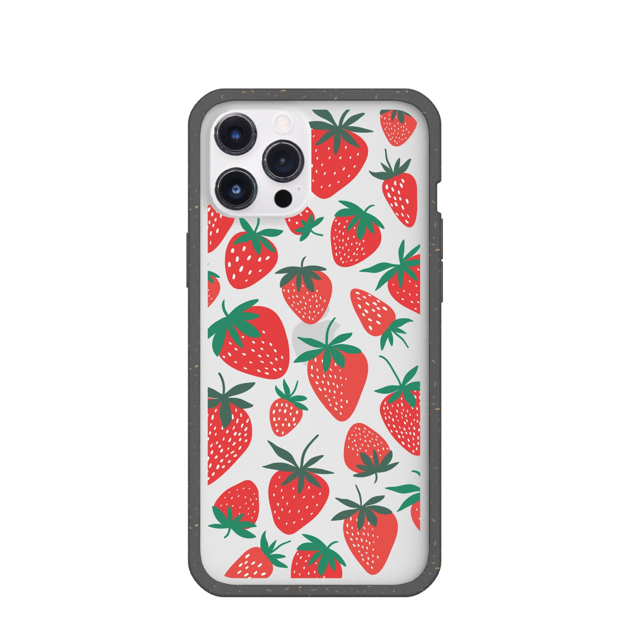 Clear Strawberries iPhone 12 Pro Max Case With Black Ridge Refurbished - Pela Case refurbished available on Cerqular