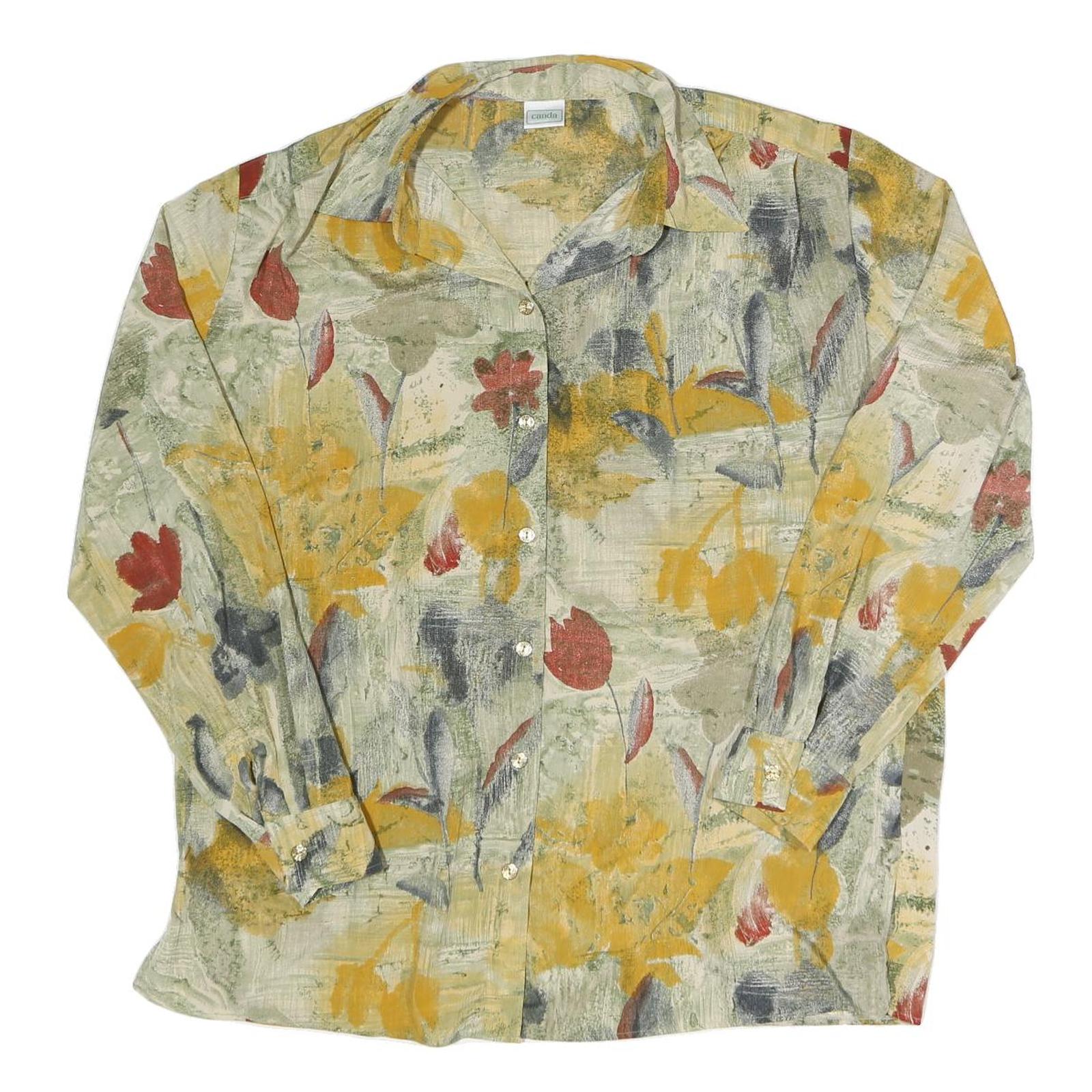 CANDA Womens Beige Floral Shirt Long Sleeve Collared XL Button Closure Refurbished - N/A refurbished available on Cerqular