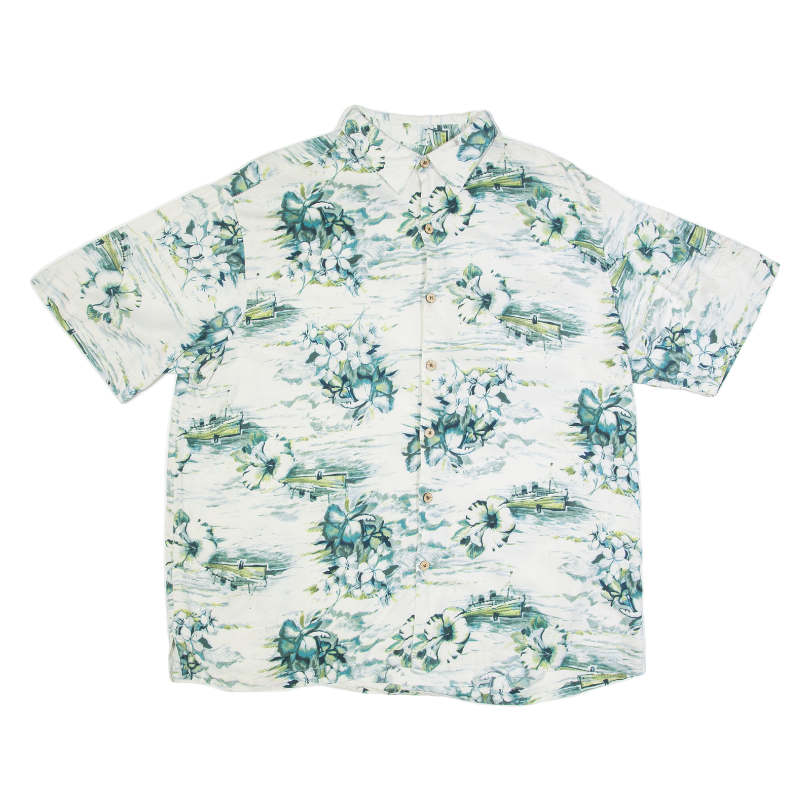 CARIBBEAN Mens Hawaiian Shirt White Faux Silk Floral XL Refurbished - N/A refurbished available on Cerqular