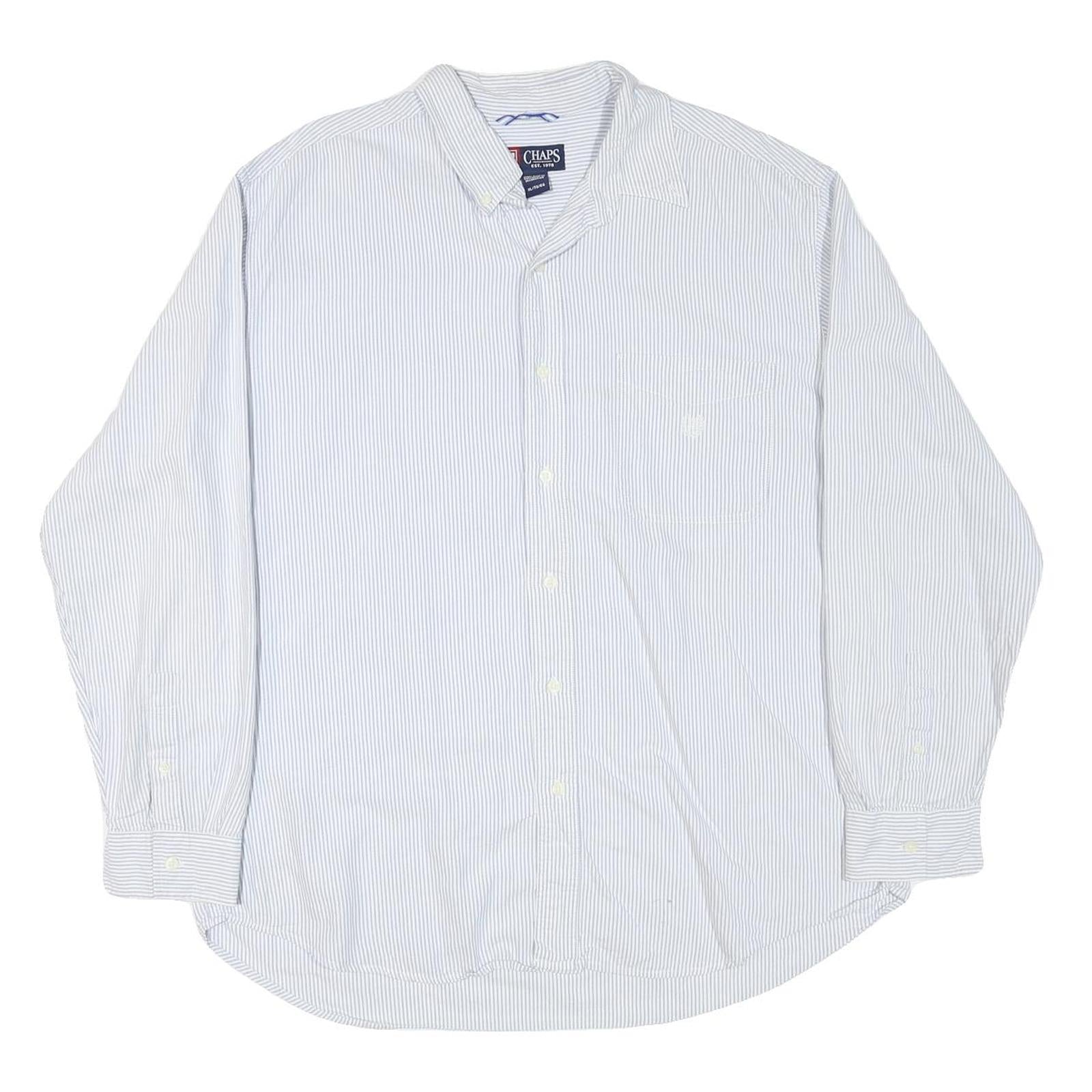 CHAPS Mens White & Blue Stripe Shirt XL Classic Cotton Blend Button Down Refurbished - N/A refurbished available on Cerqular
