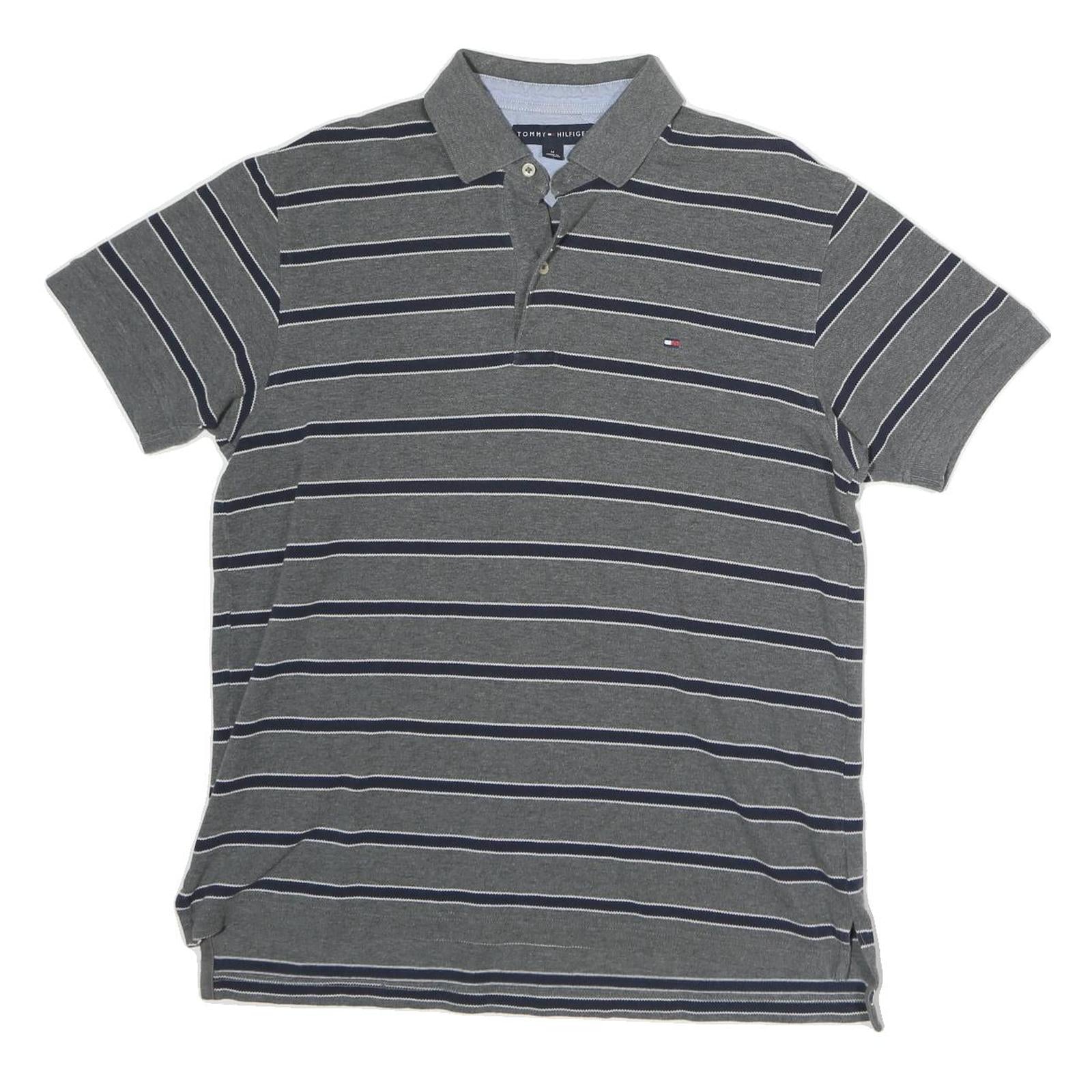 TOMMY HILFIGER Mens Grey Striped Short Sleeve Polo Shirt M Classic Fit Casual Refurbished - N/A refurbished available on Cerqular