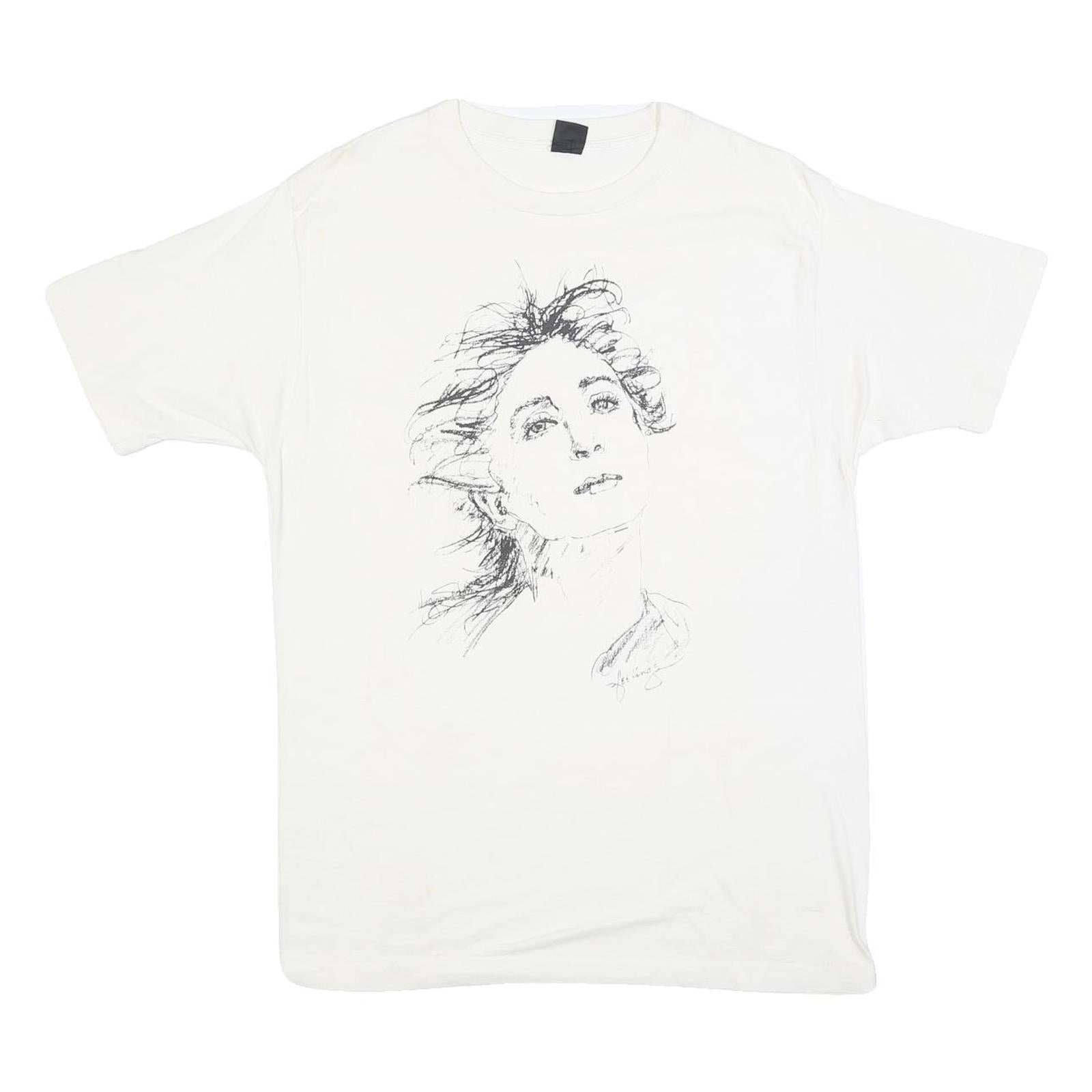 Womens White Graphic T-Shirt L Short Sleeve Crew Neck Artistic Face Print Refurbished - N/A refurbished available on Cerqular