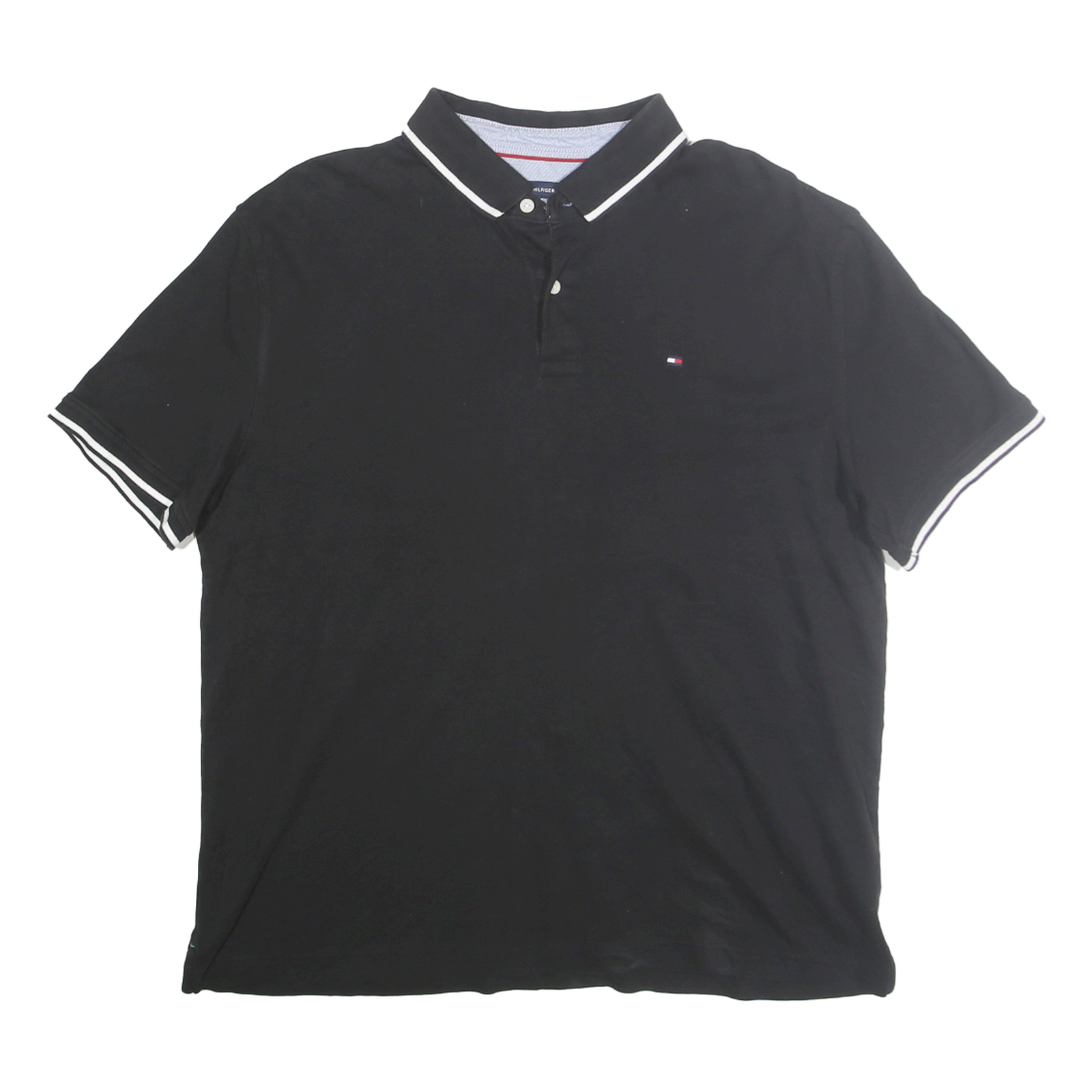 TOMMY HILFIGER Mens Black White Trim Polo Shirt XL Cotton Classic Logo Refurbished - N/A refurbished available on Cerqular