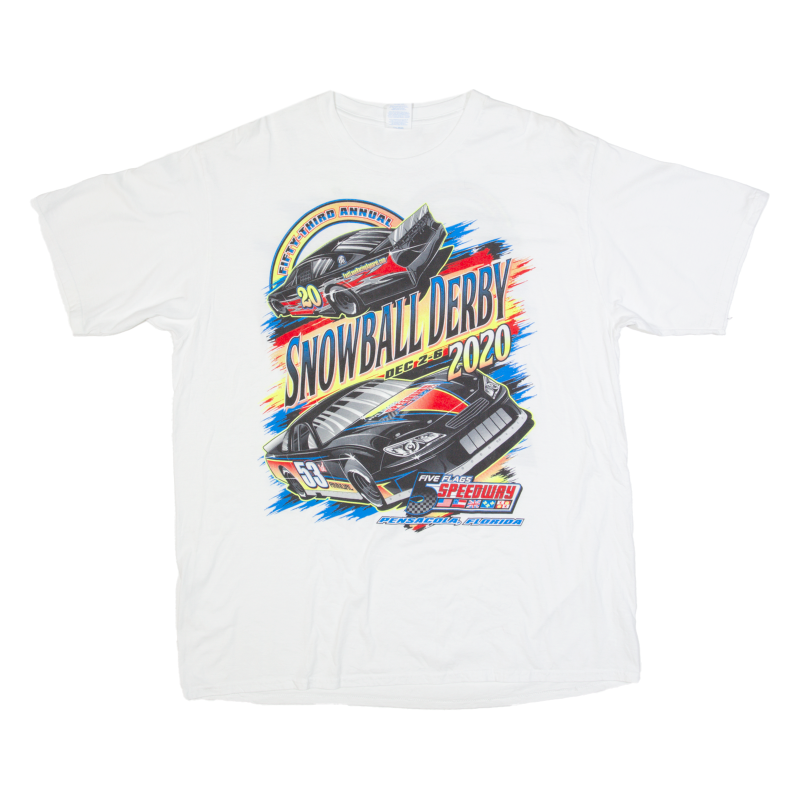 PORT & COMPANY Snowball Derby Racing Mens Biker T-Shirt White USA XL Refurbished - N/A refurbished available on Cerqular