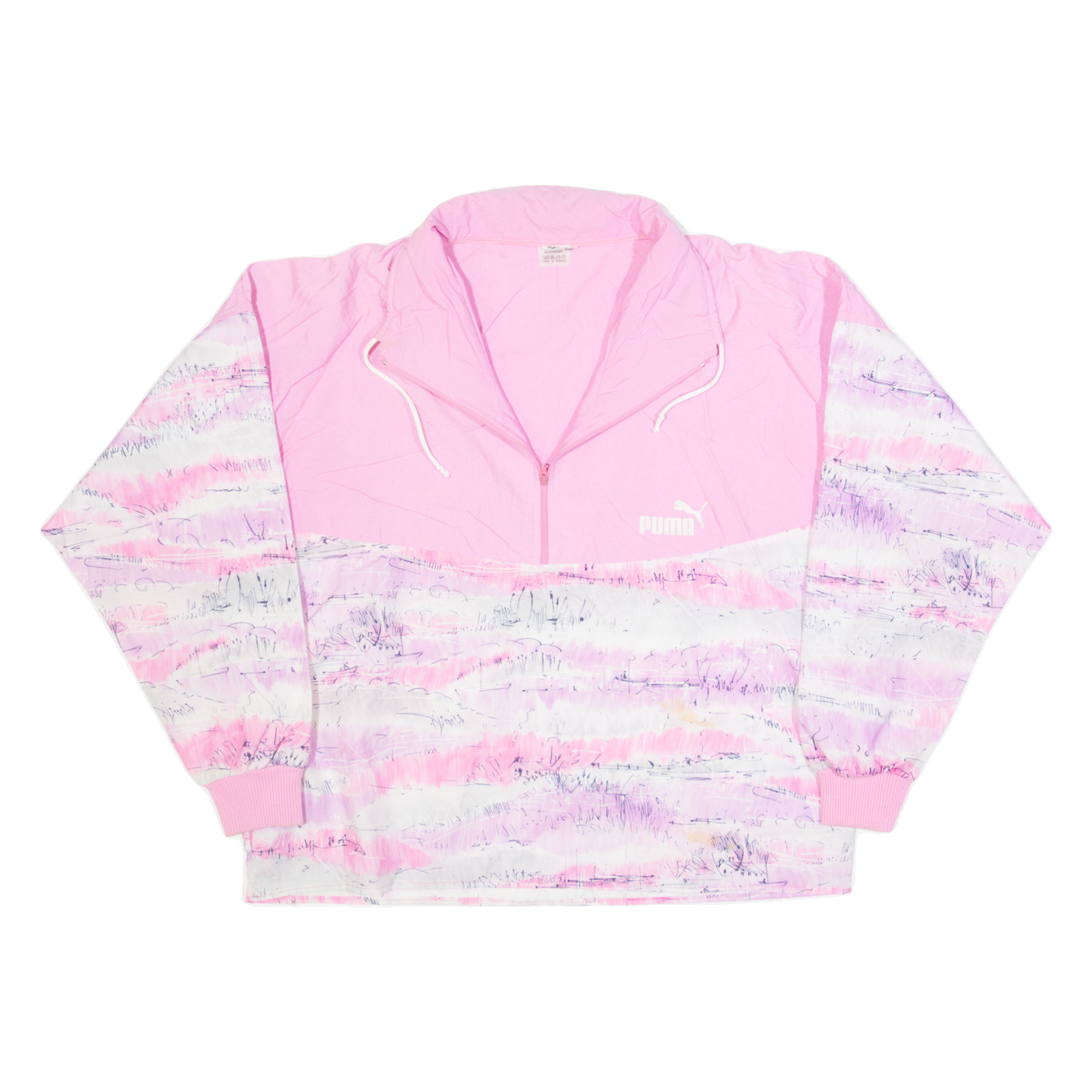 PUMA Oversized Womens Pullover Jacket Pink 90s Crazy Pattern S Refurbished - N/A refurbished available on Cerqular