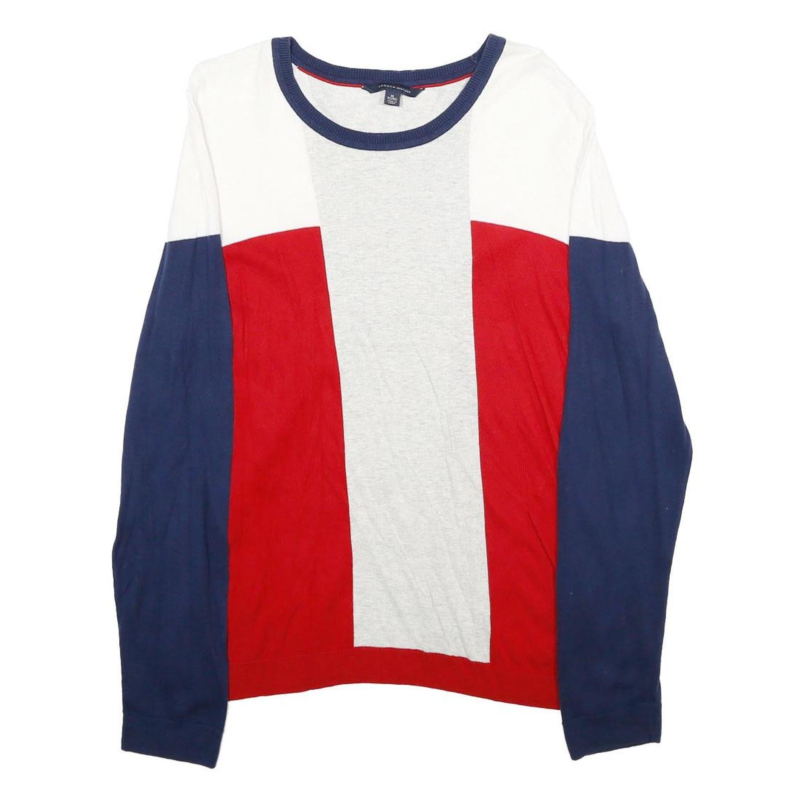 TOMMY HILFIGER Womens White & Red & Blue Plain Cotton Jumper Crew Neck XL Refurbished - N/A refurbished available on Cerqular
