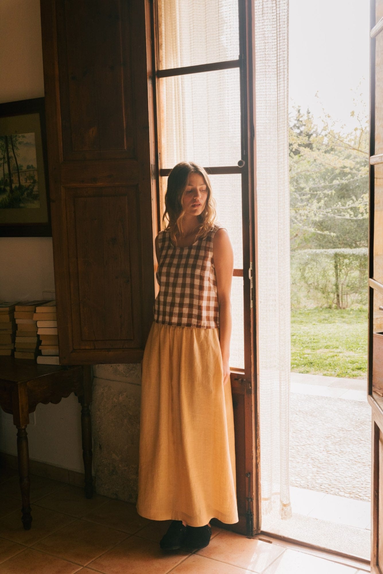 Mona maxi linen skirt in Mustard | Size: XS Refurbished - Amour Linen refurbished available on Cerqular