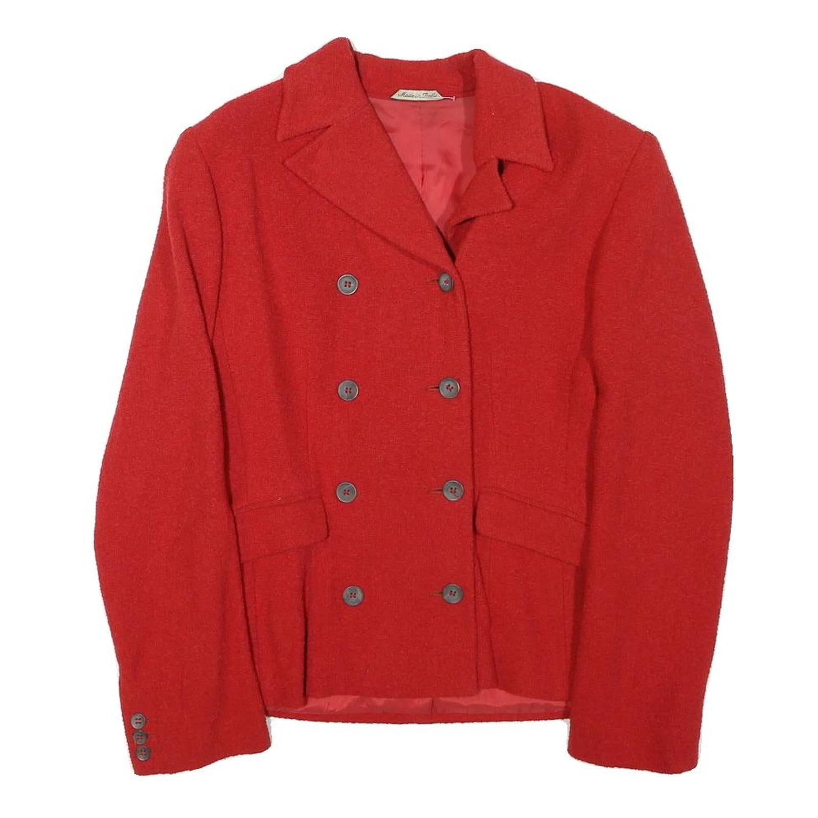 Womens Red Wool Blend Double Breasted Jacket XS Button Closure Classic Fit Plain Refurbished - N/A refurbished available on Cerqular