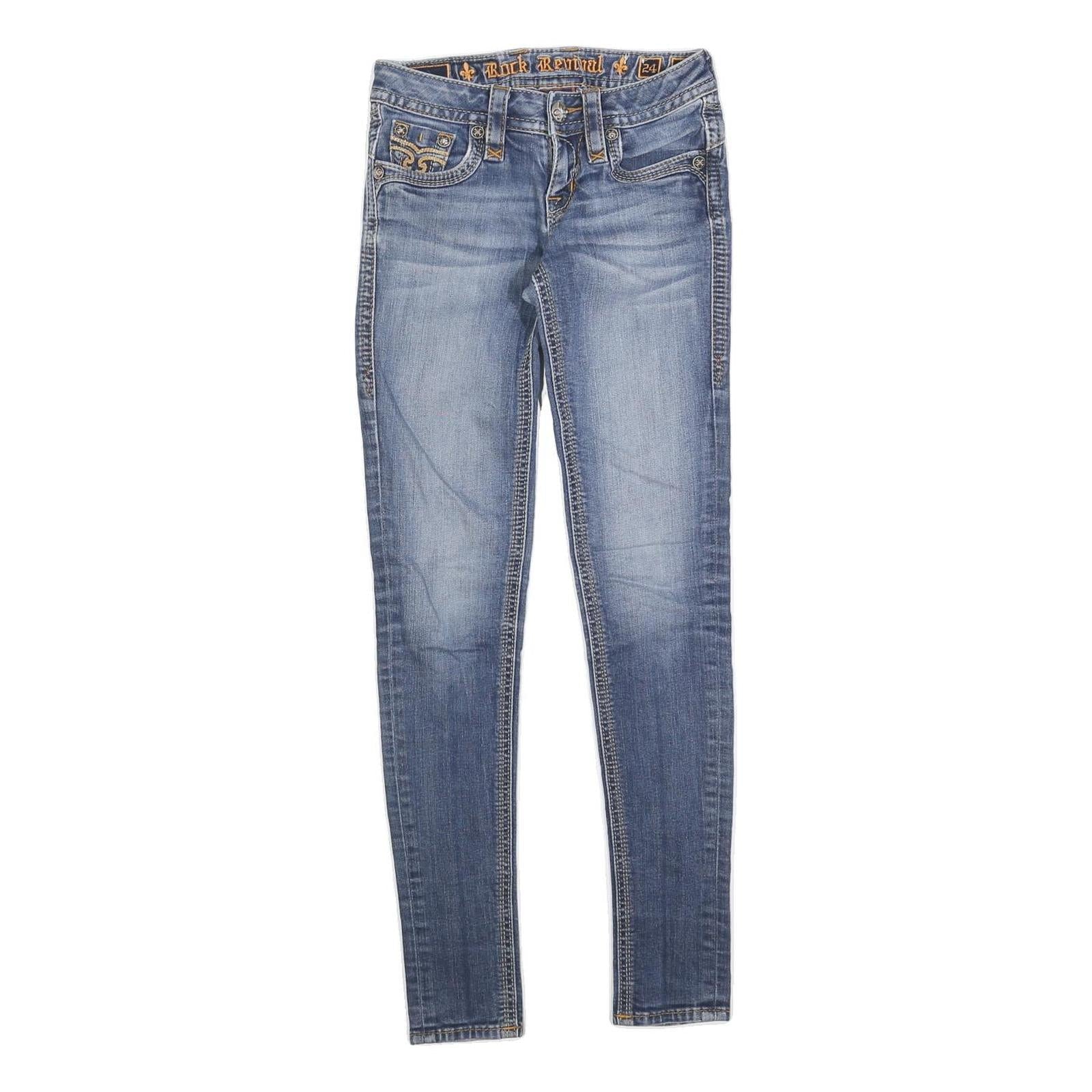 ROCK REVIVAL Womens Slim Fit Blue Denim Jeans W24 L30 Embroidered Pocket Refurbished - N/A refurbished available on Cerqular