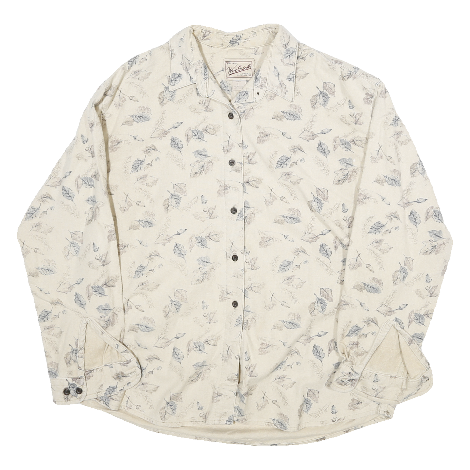 WOOLRICH Womens Cream Leaf Print Shirt L Cotton Blend Casual Button Down Refurbished - N/A refurbished available on Cerqular