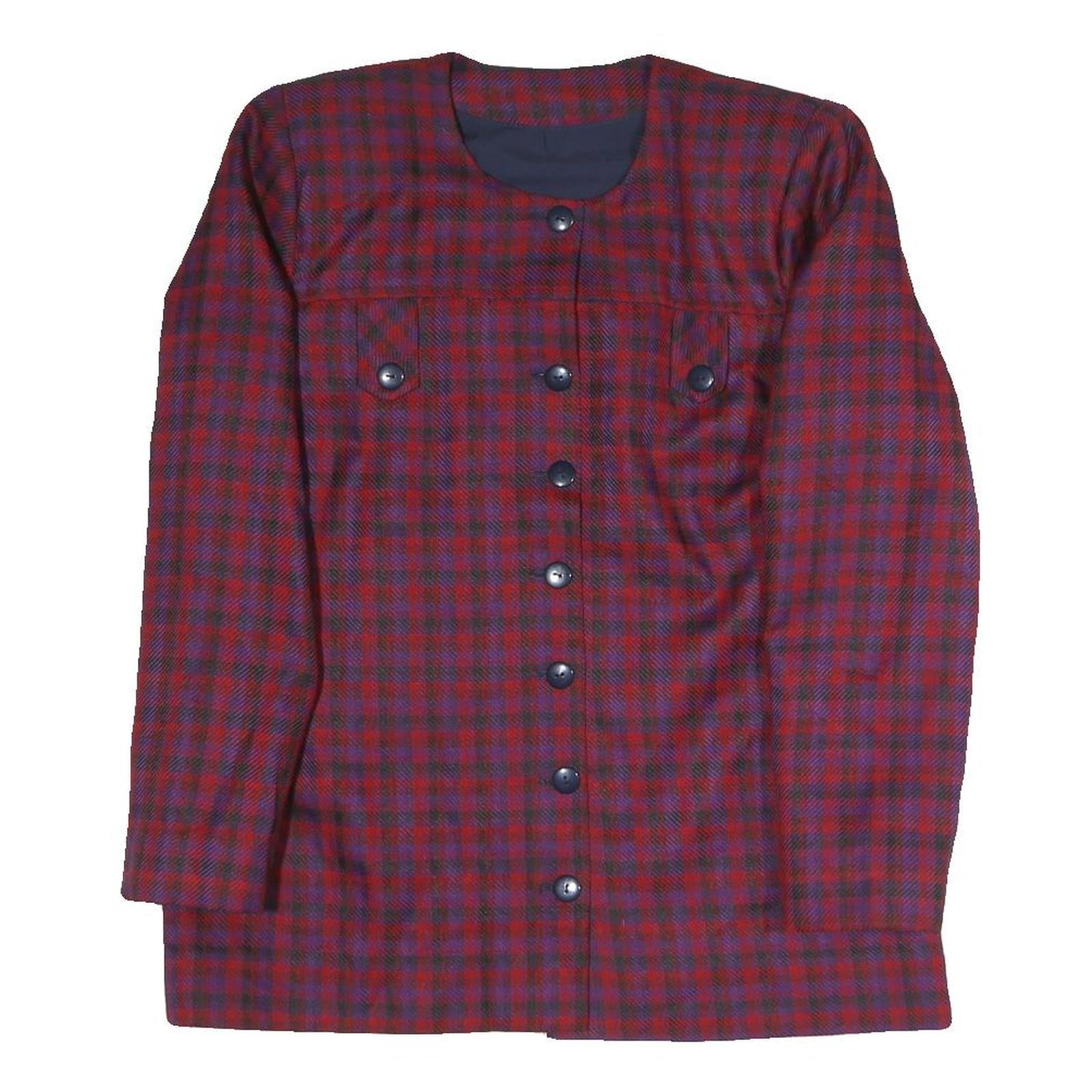 Womens Red Blue Check Button Jacket L Polyester Blend Classic Fit Long Sleeve Refurbished - N/A refurbished available on Cerqular
